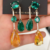 Pave Yellow and Green Stone Earrings