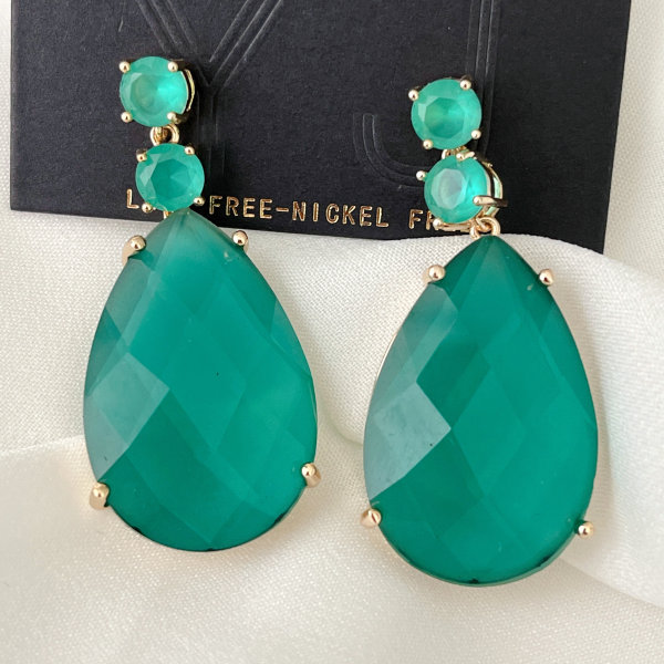 Big Green Water Drop Earrings