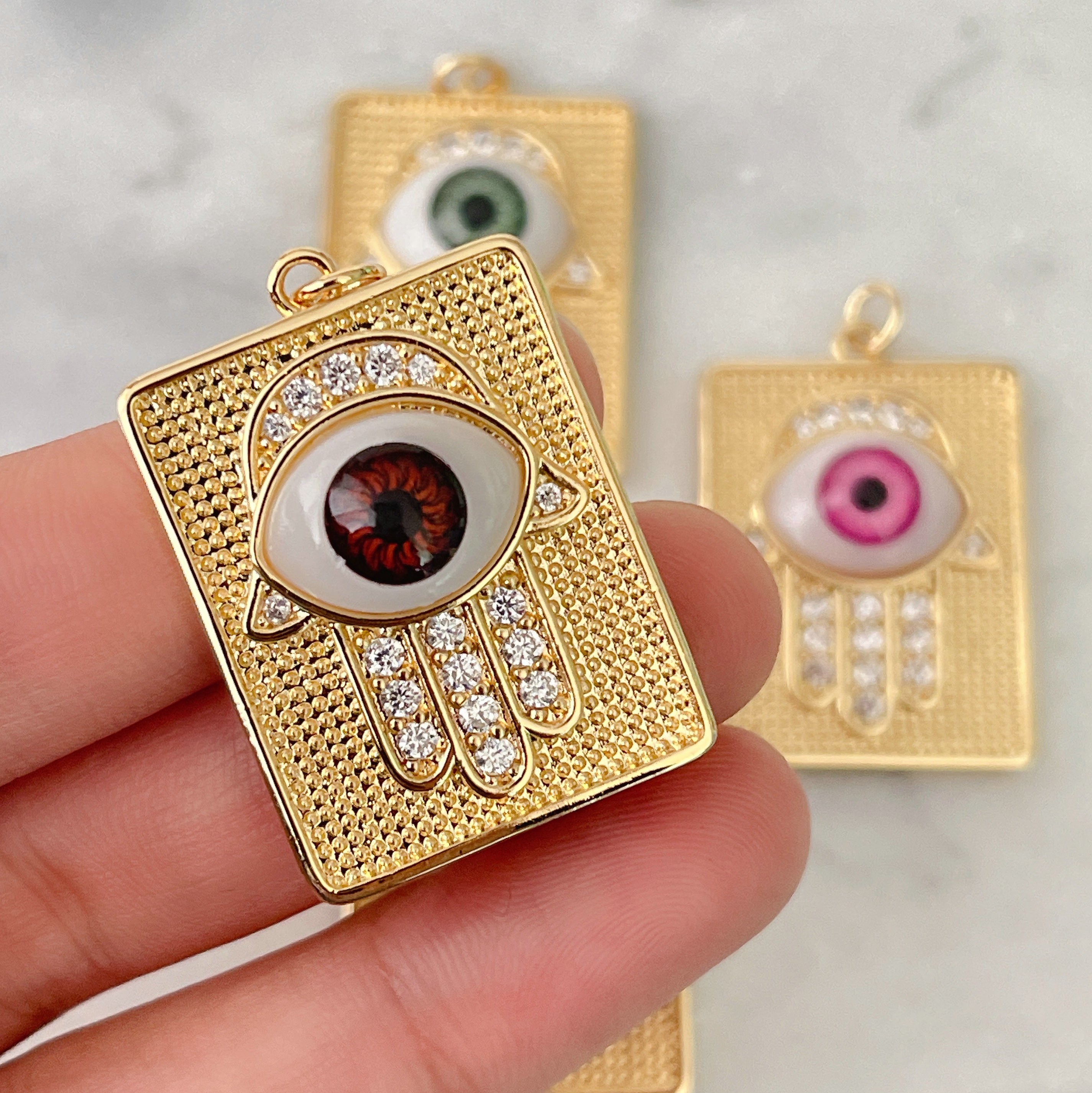 Pave Glass Eye Hand Charm