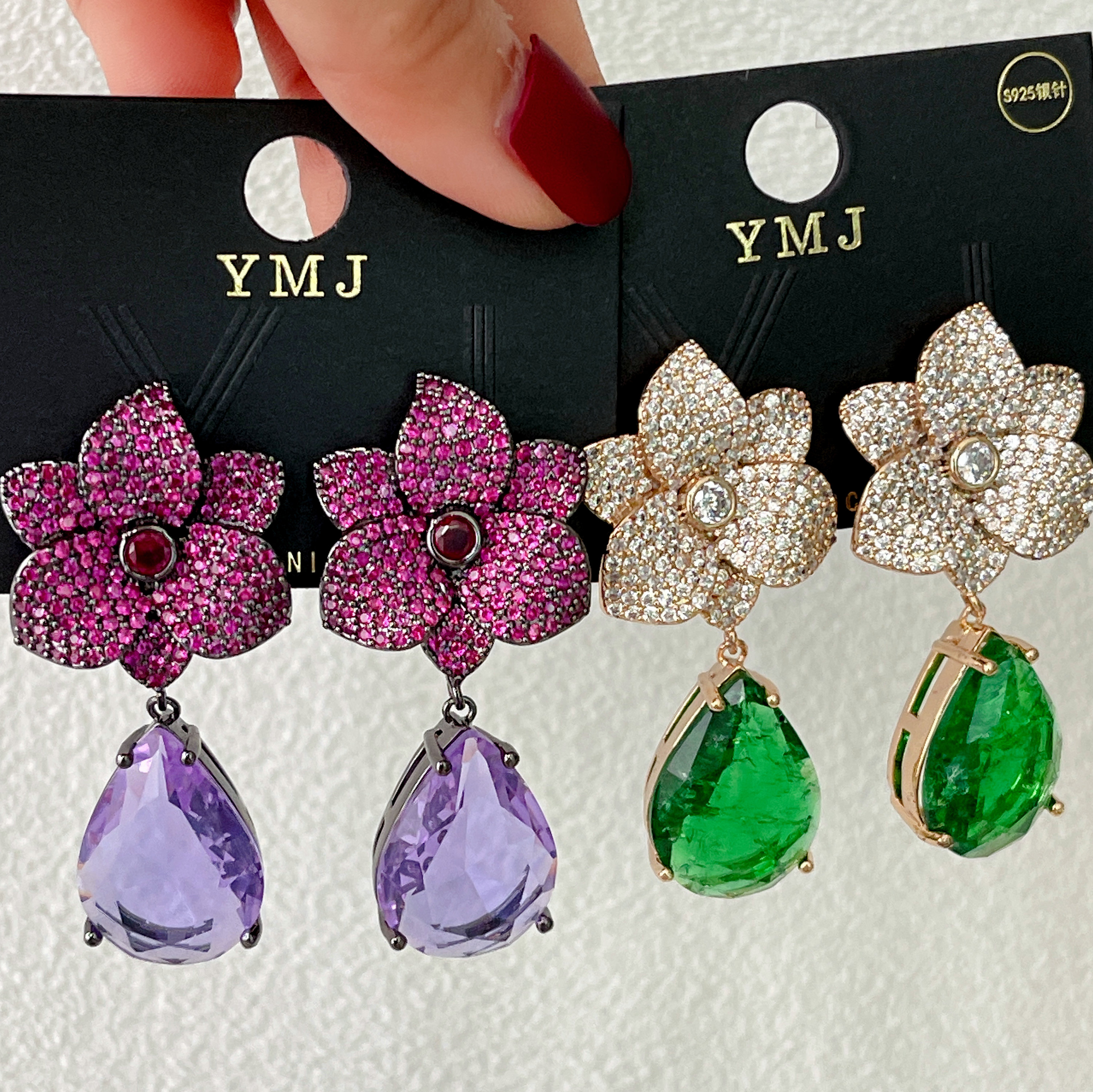 Flower Earrings With Water Drop Pendant