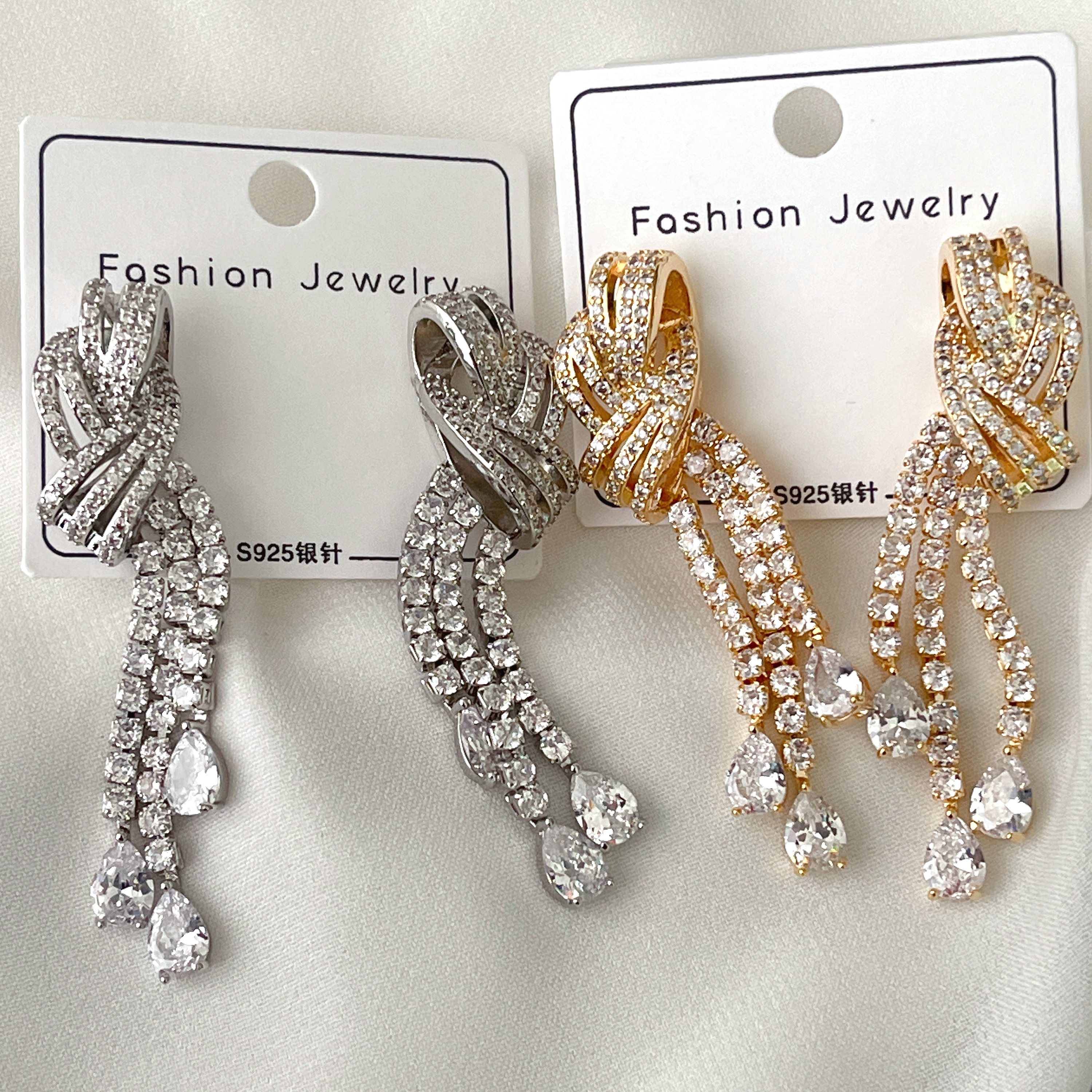 Knotted zircon Tassel Earrings
