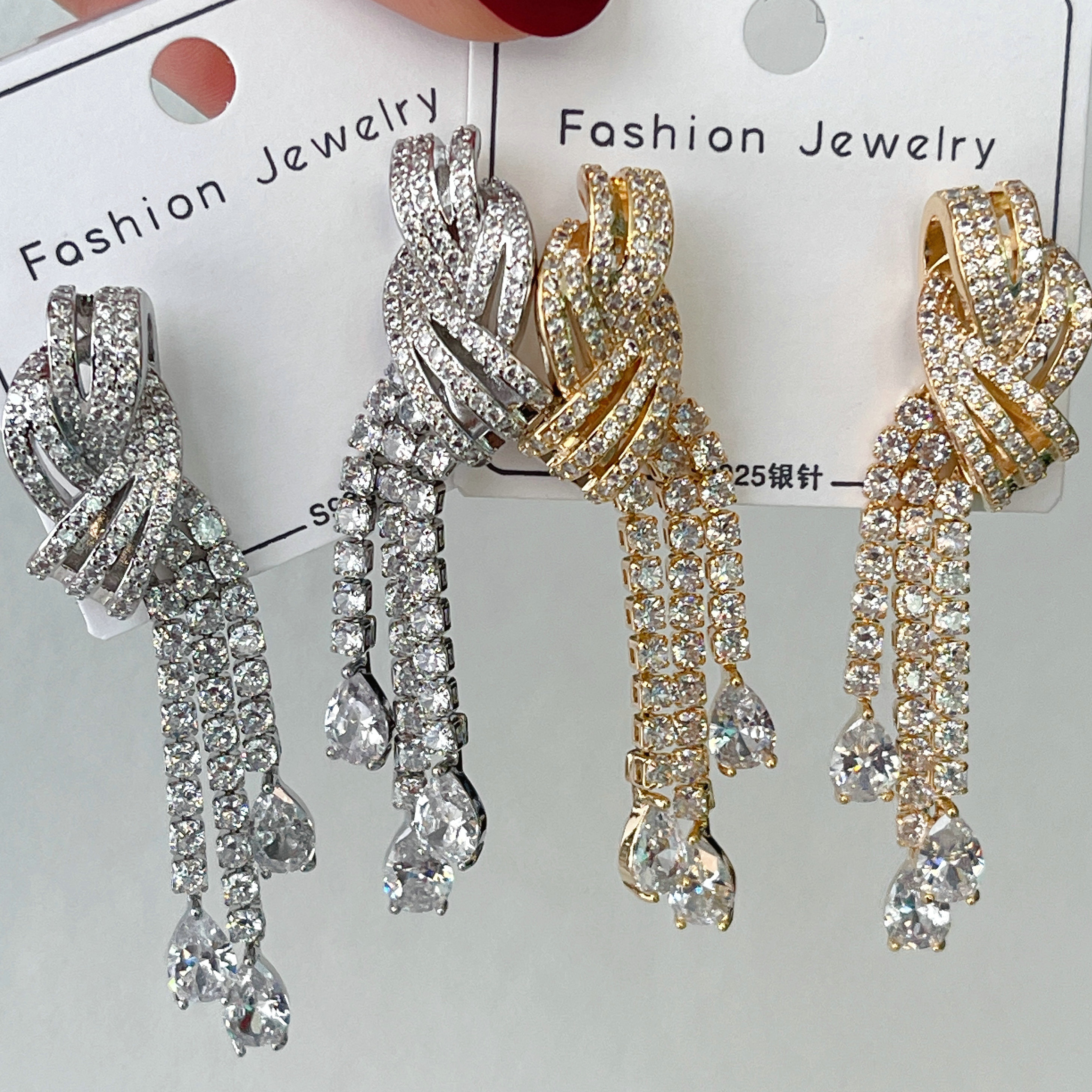 Knotted zircon Tassel Earrings