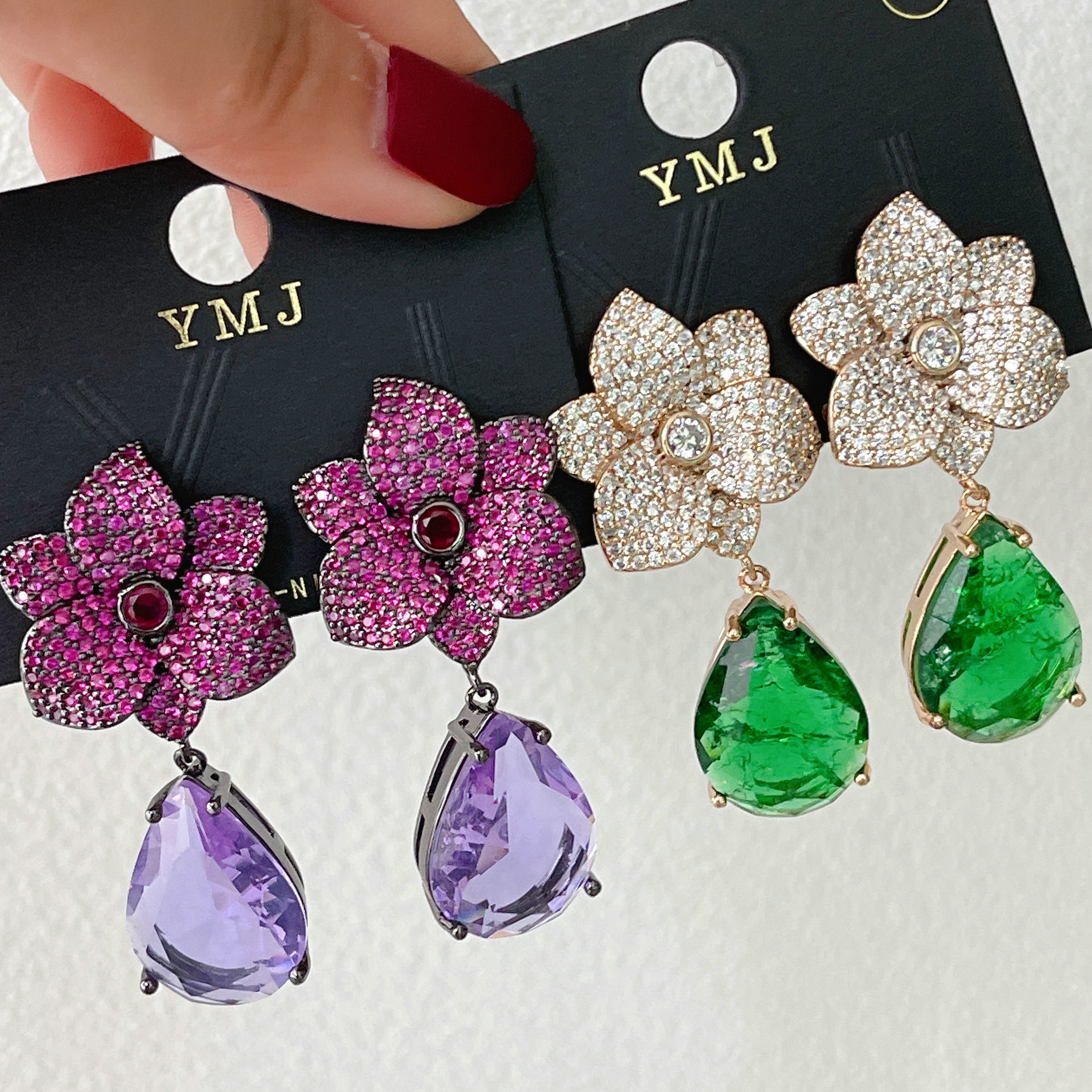 Flower Earrings With Water Drop Pendant