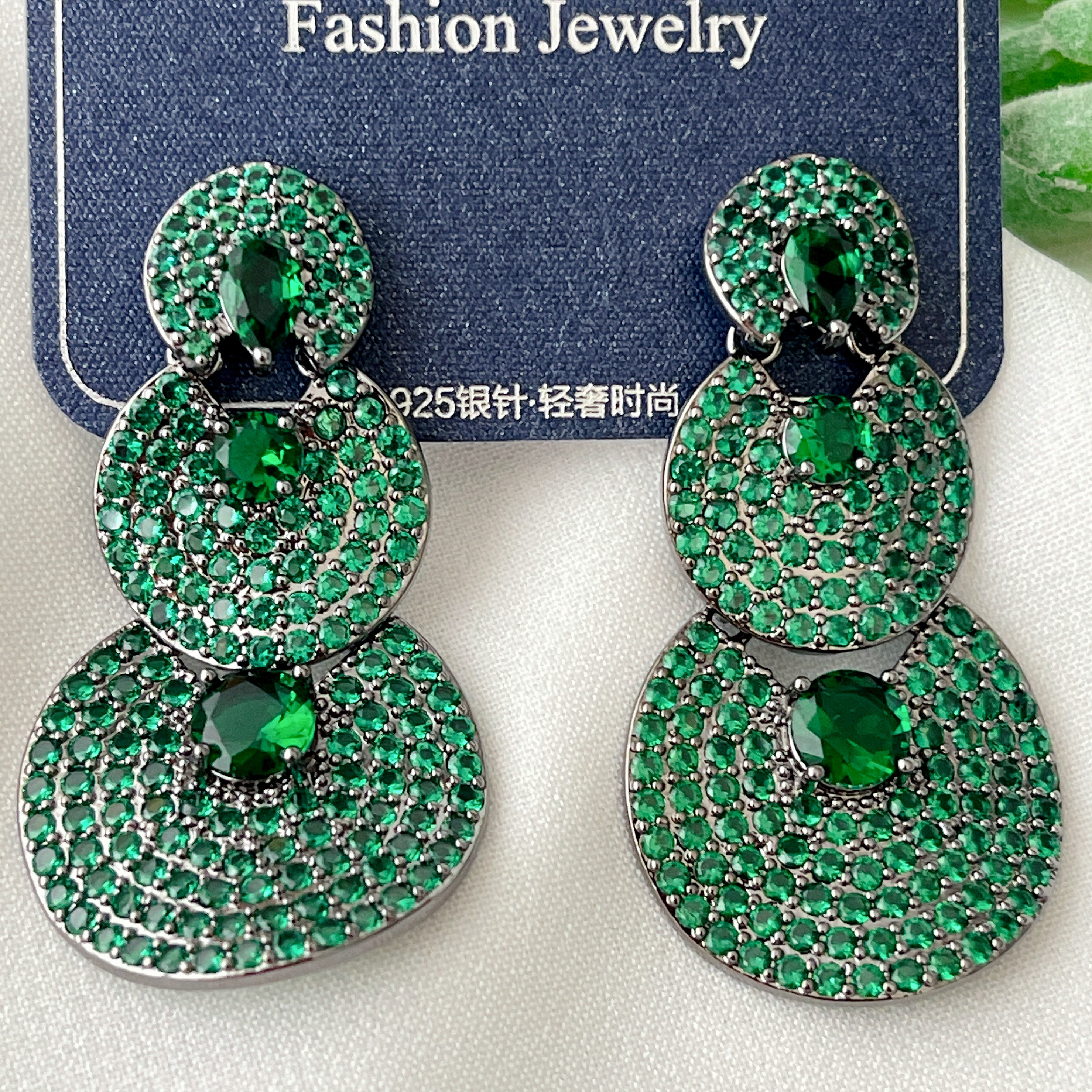 Green Zircon Party Earrings