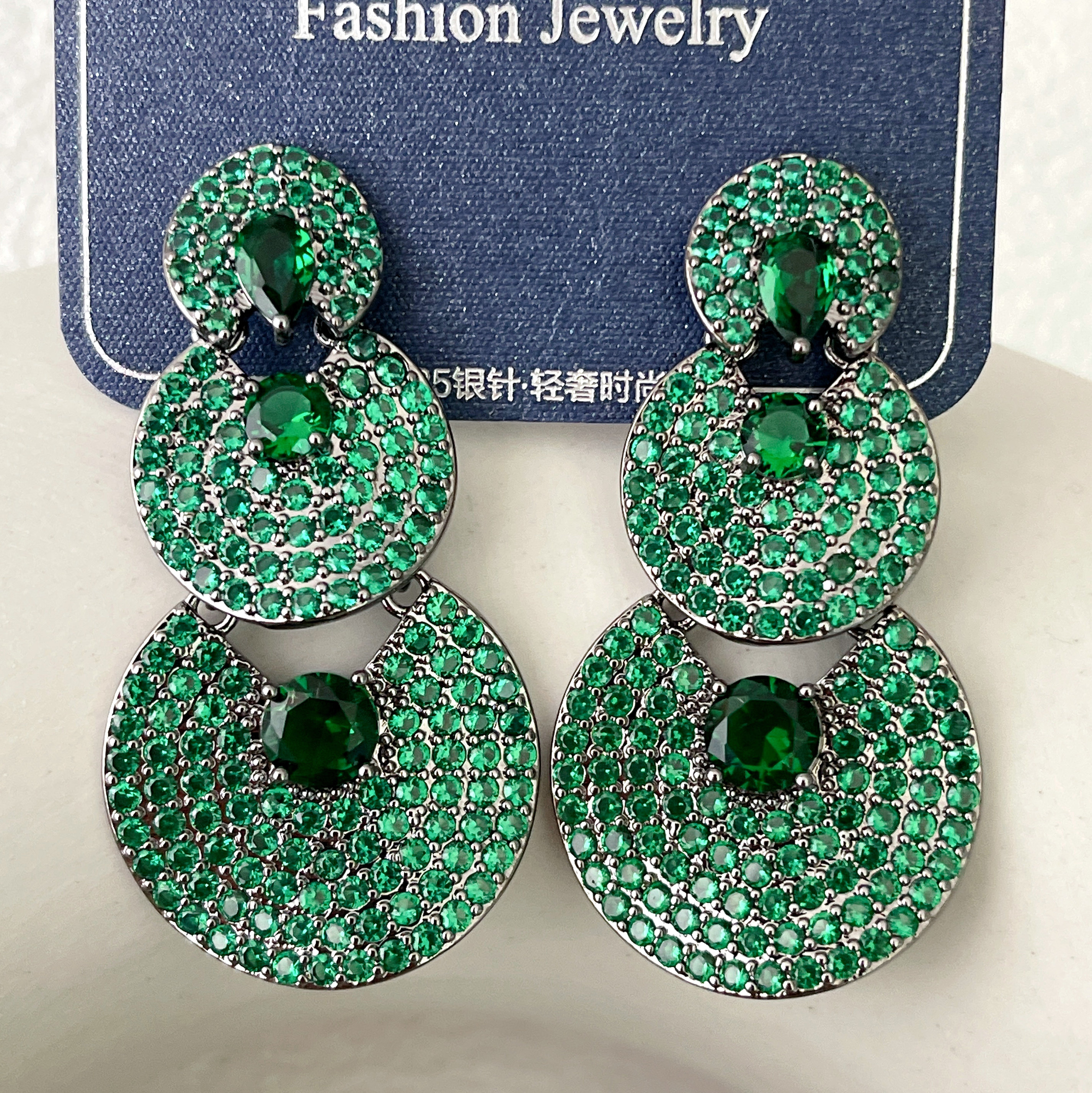 Green Zircon Party Earrings
