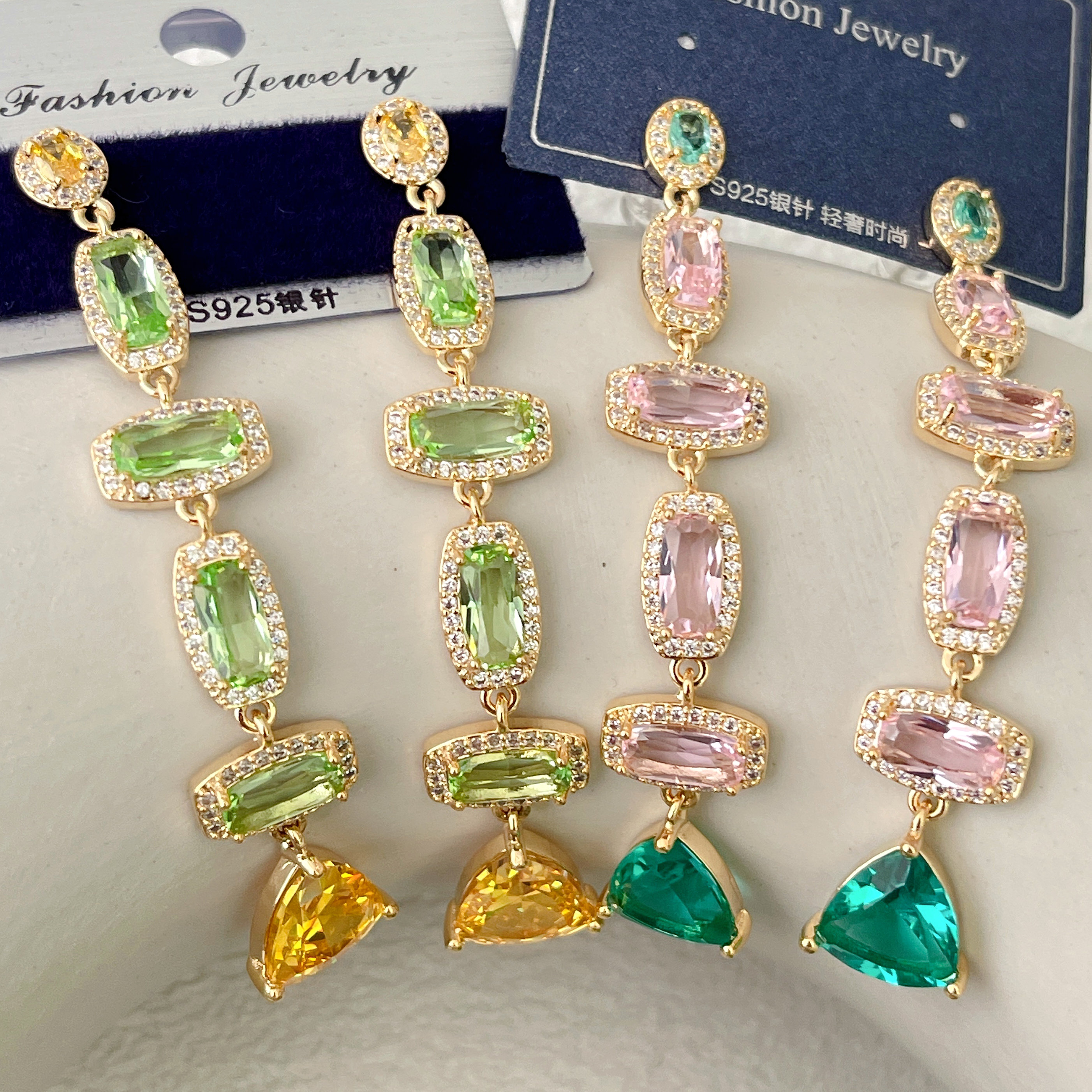 Long Coloful Zircon Earrings