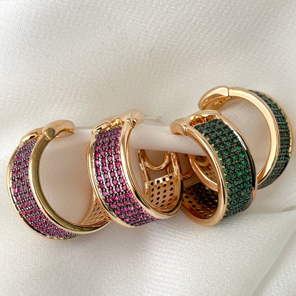Green/Red Zircon Pin Hoop Earrings