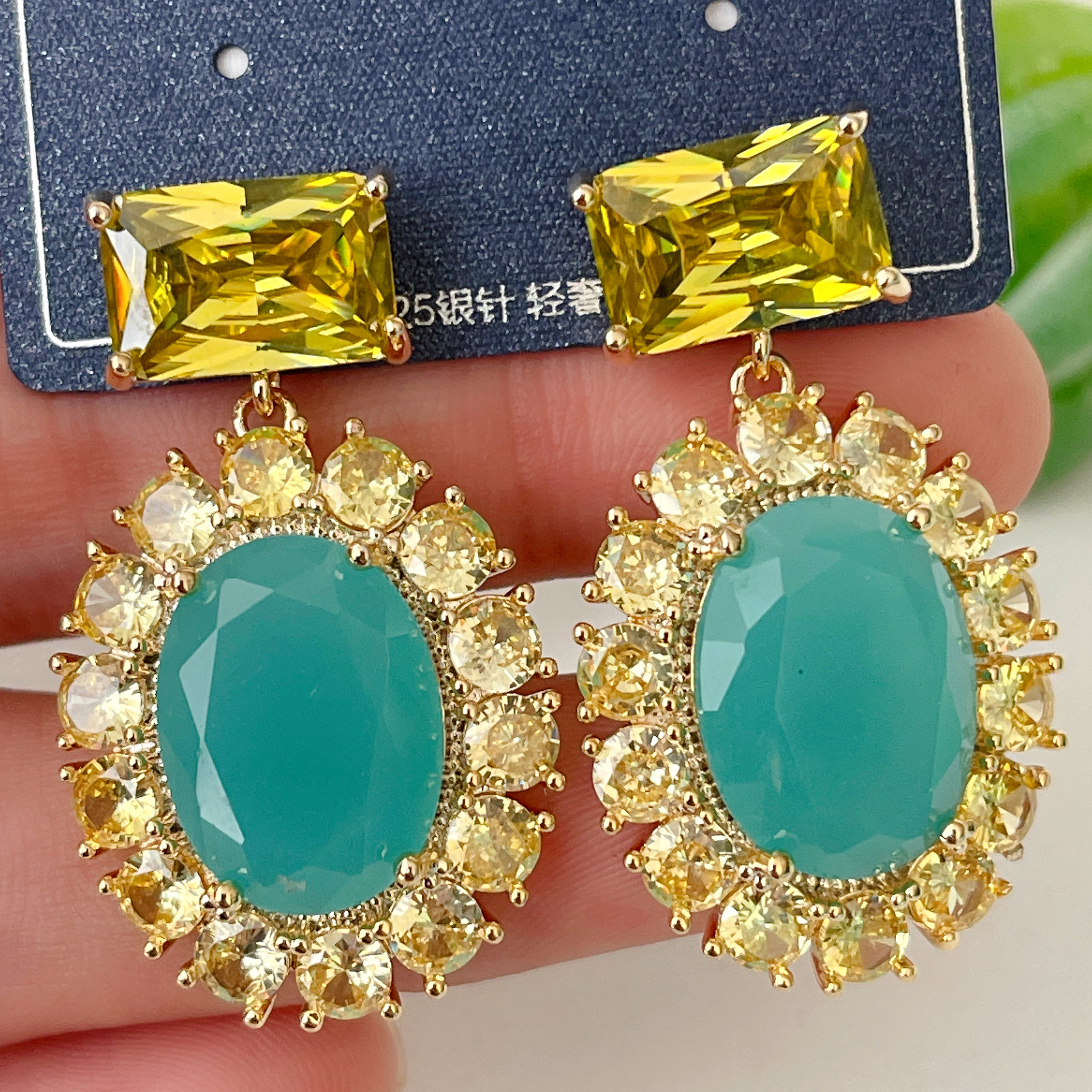 Big Blue Oval Stone Earrings