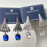 Fan Earrings With Round Zircon Pendant