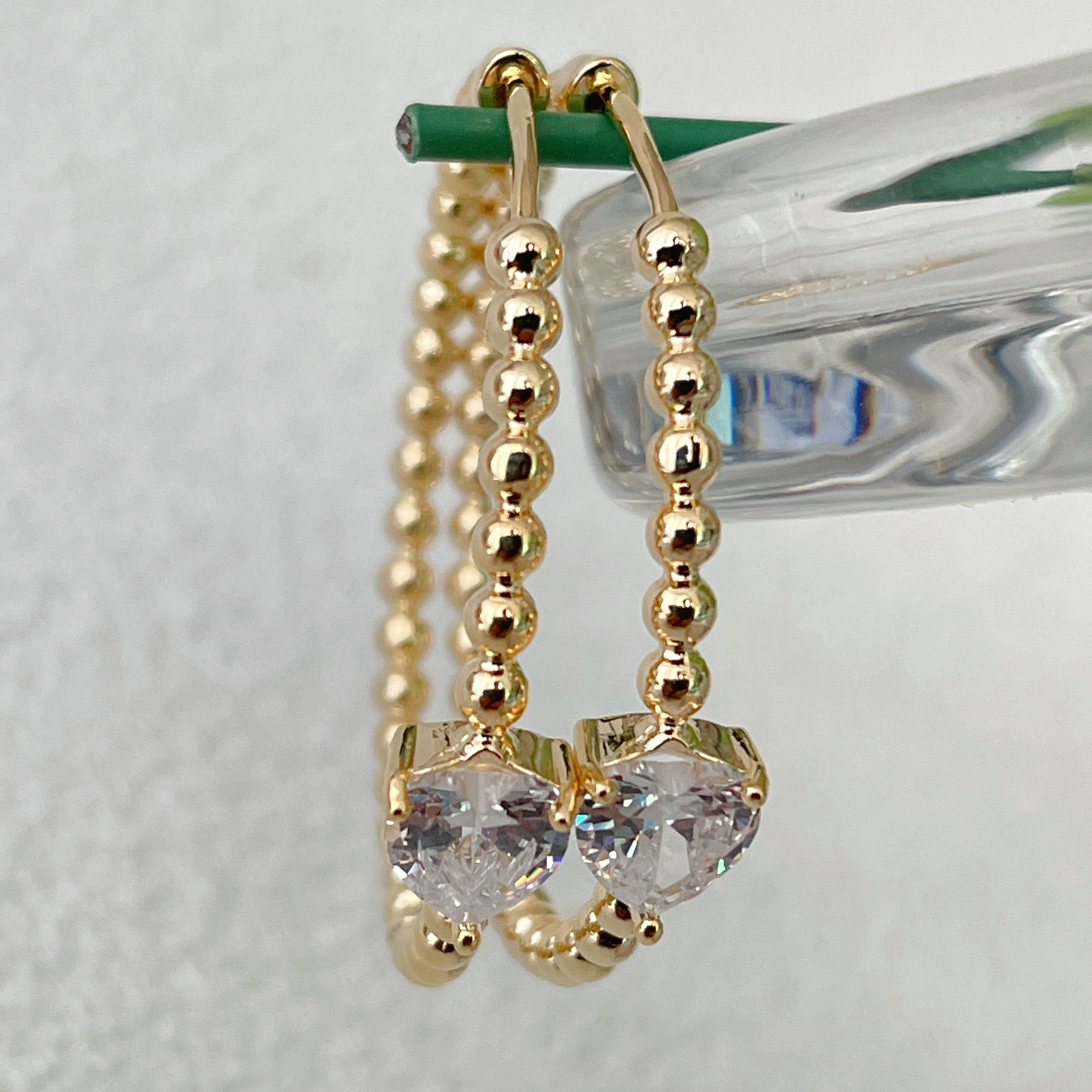 Gold Beaded Heart Hoop Earrings