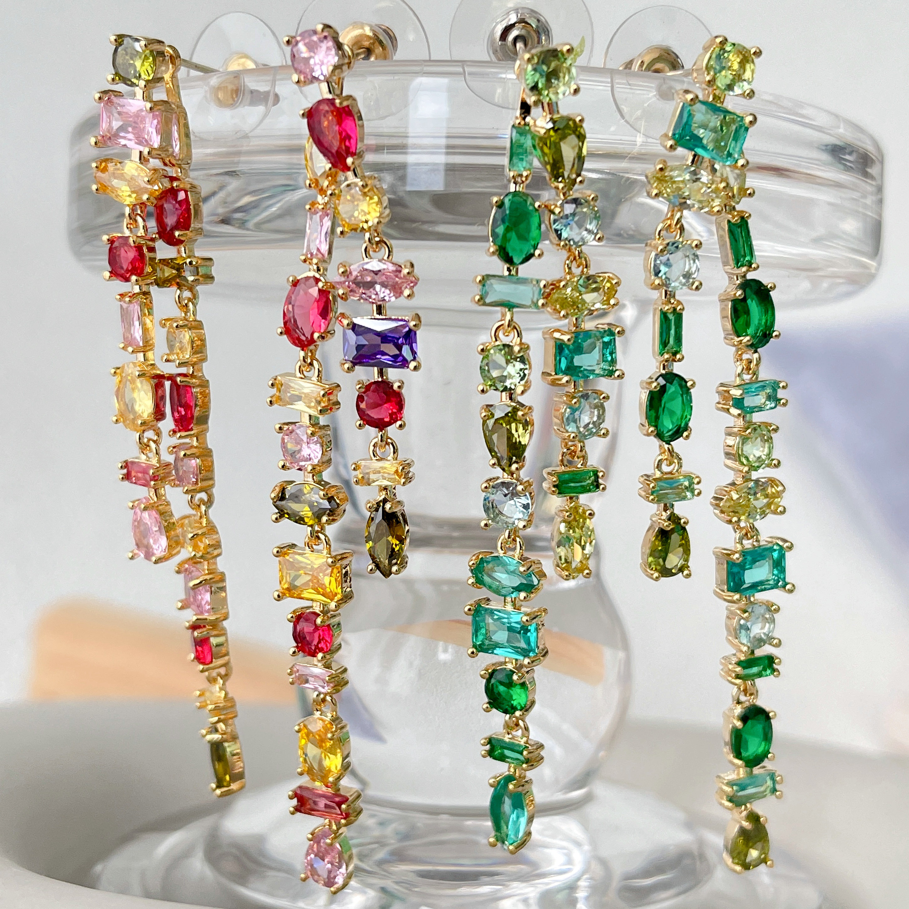 Colorful Long Zircon Earrings