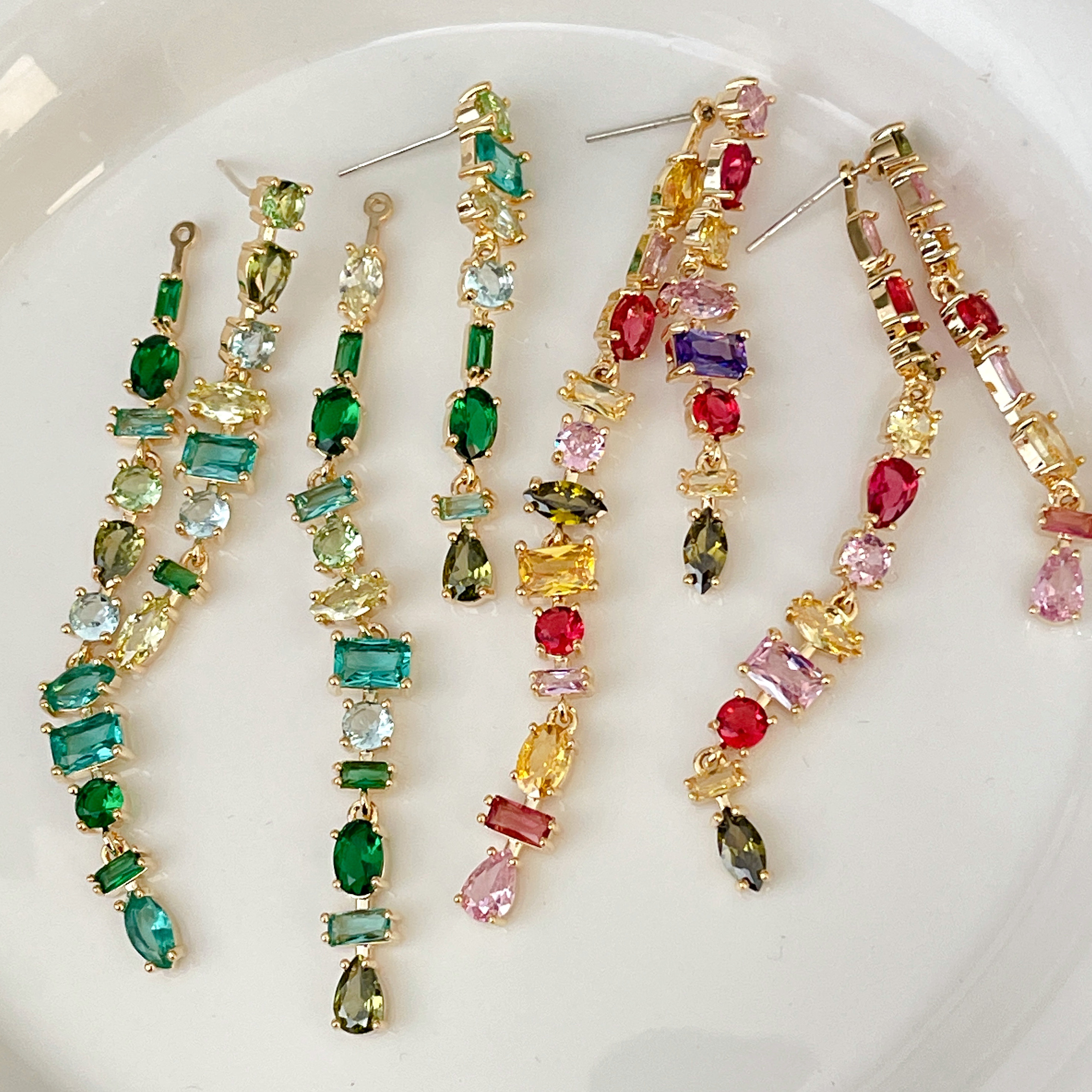Colorful Long Zircon Earrings