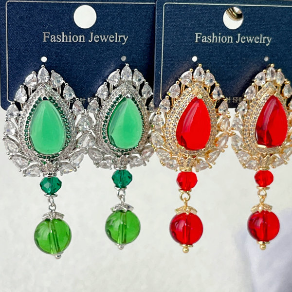 Big Red/Green Leaf Earrings