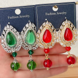 Big Red/Green Leaf Earrings