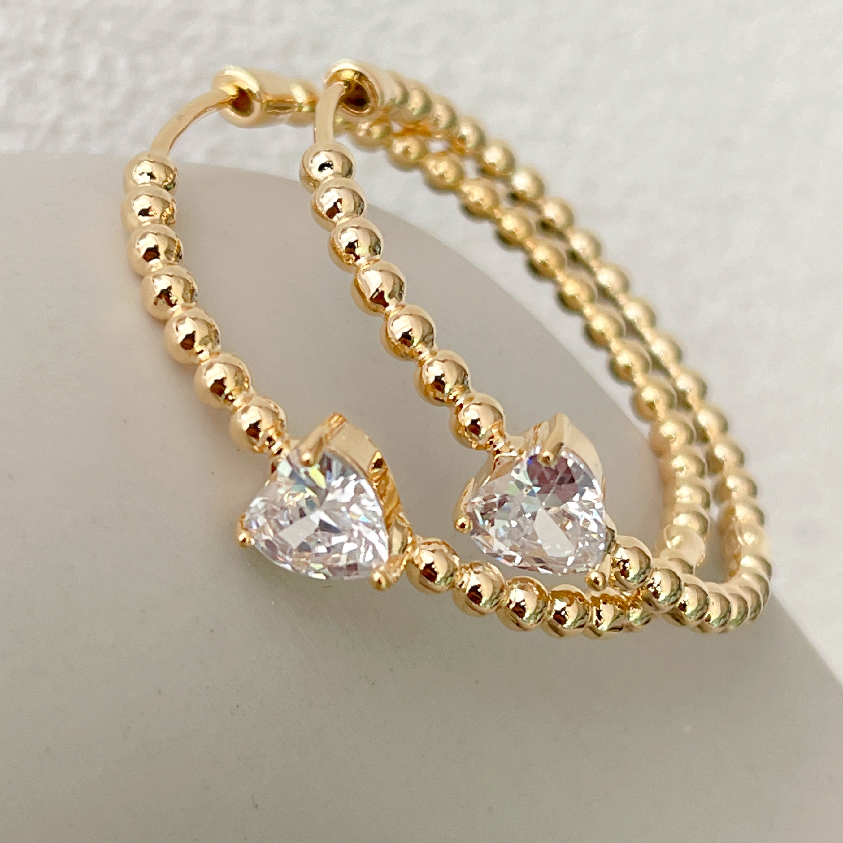 Gold Beaded Heart Hoop Earrings