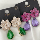 Flower Earrings With Water Drop Pendant