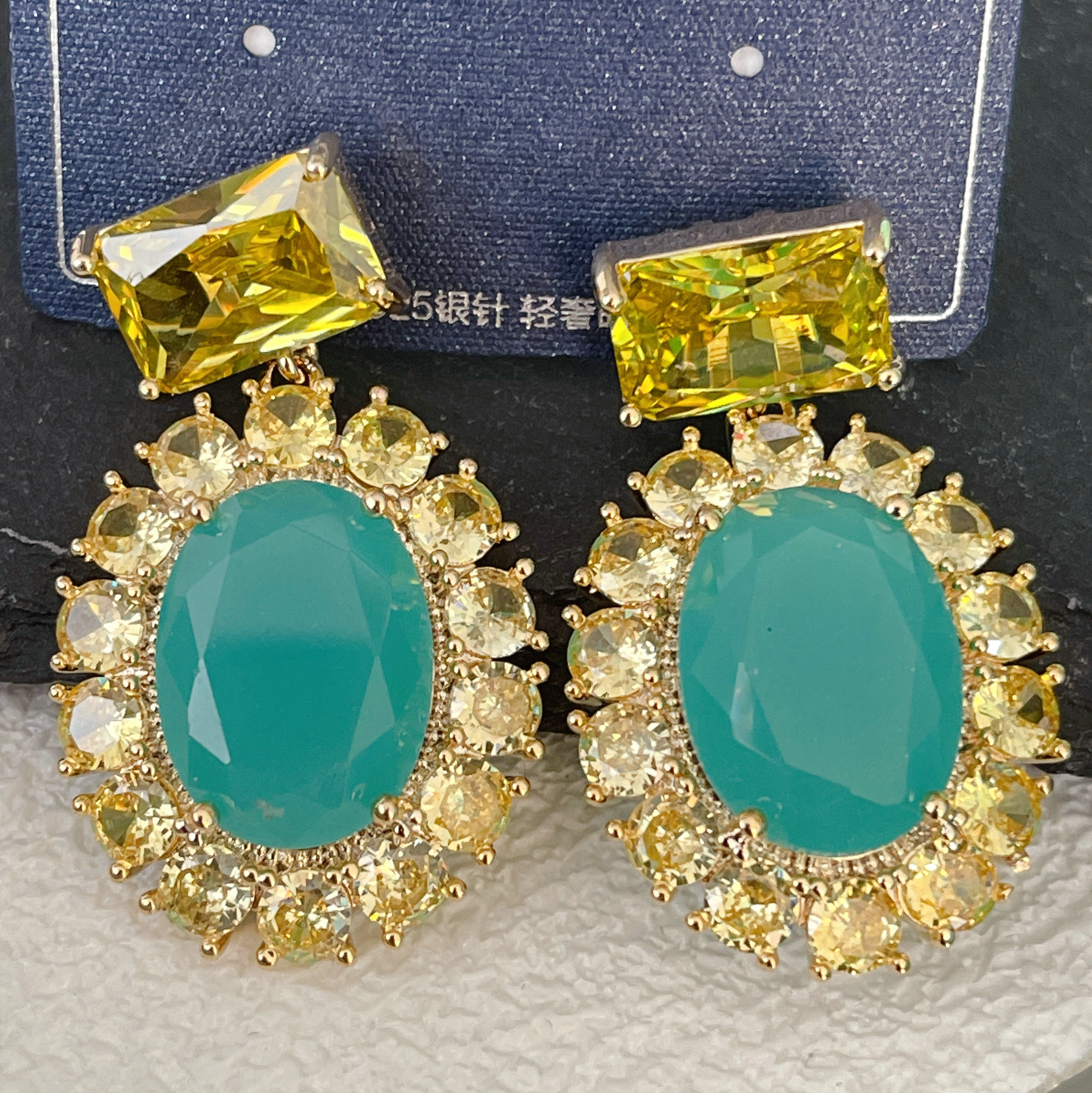 Big Blue Oval Stone Earrings