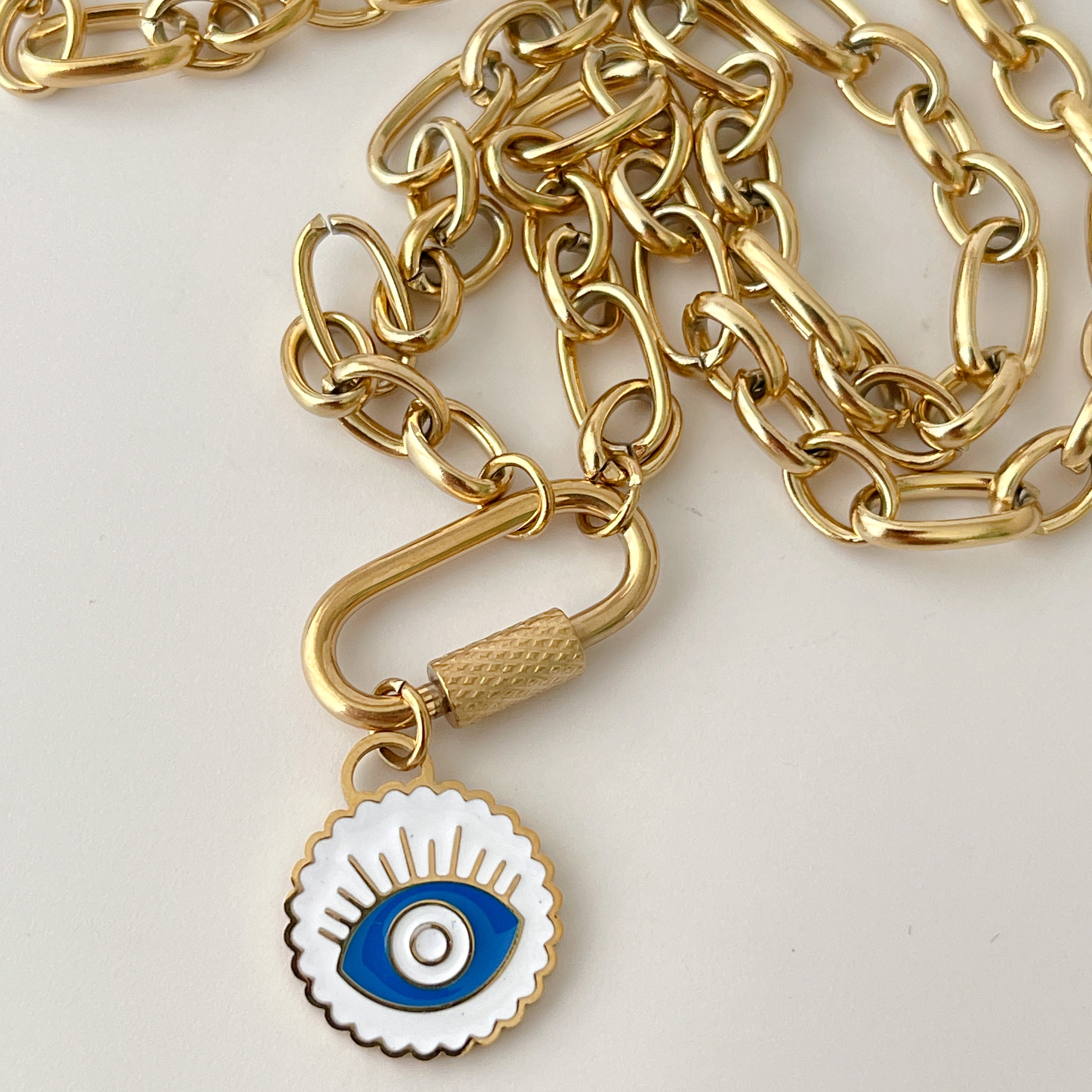 Stainless Steel White Eye Charm Necklace