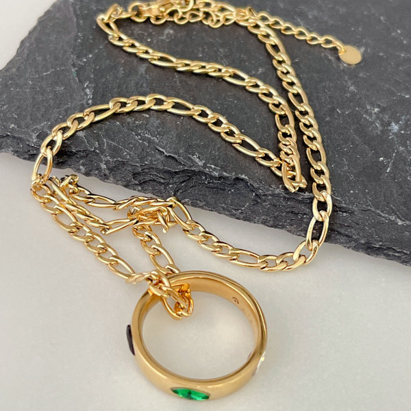 Stainless Steel Round Ring Charm Cuban Necklace