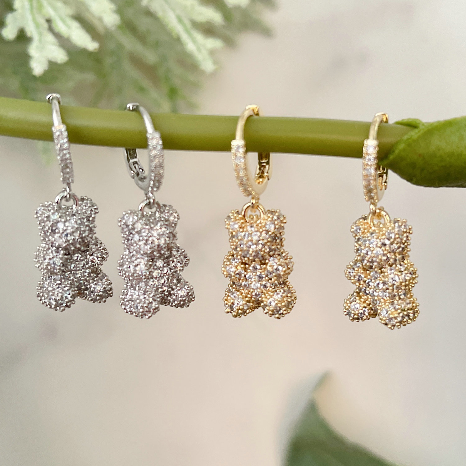 Pave Bear Pendant Earrings