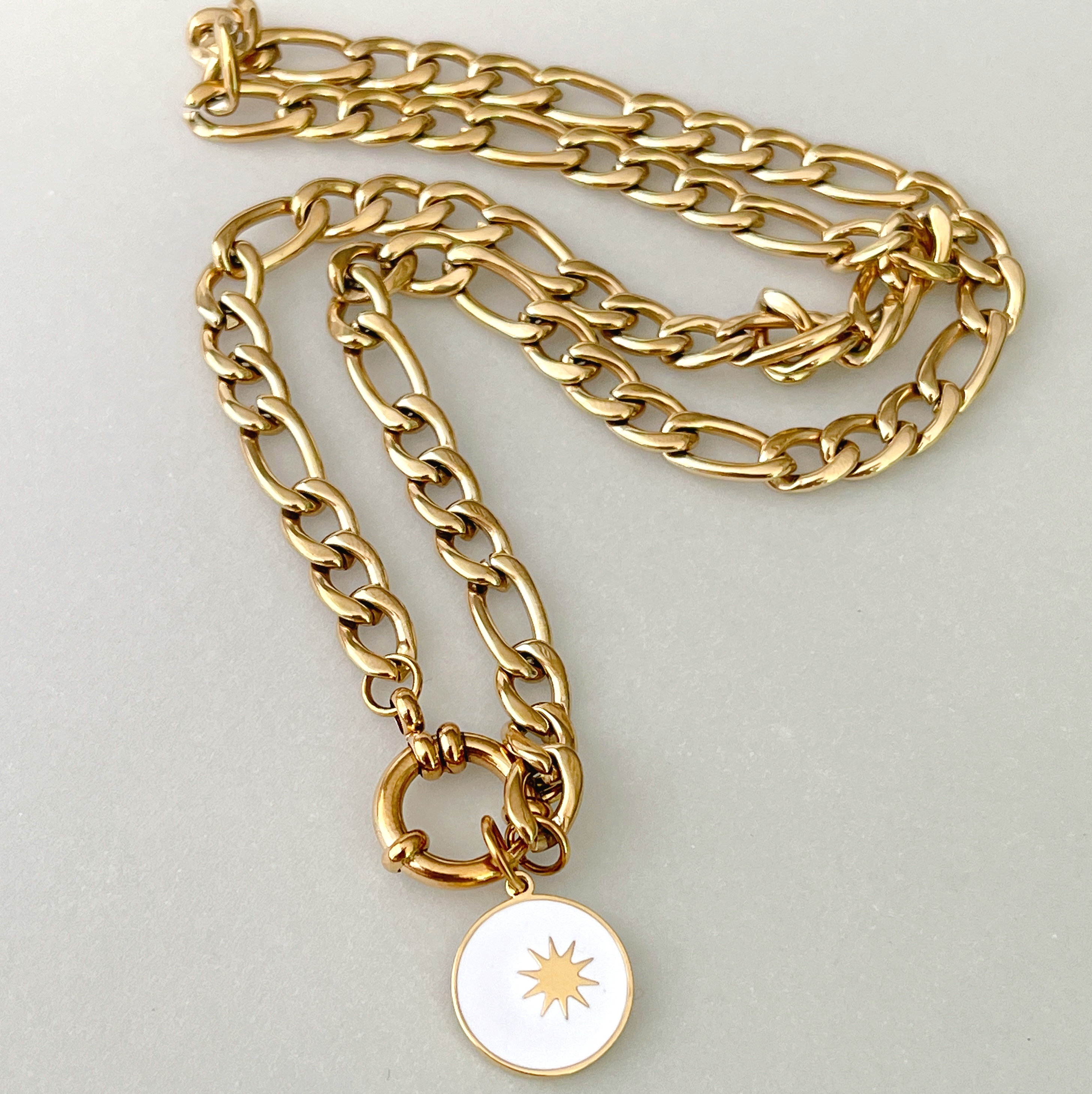 Stainless Steel White Enamel Pendant Necklace