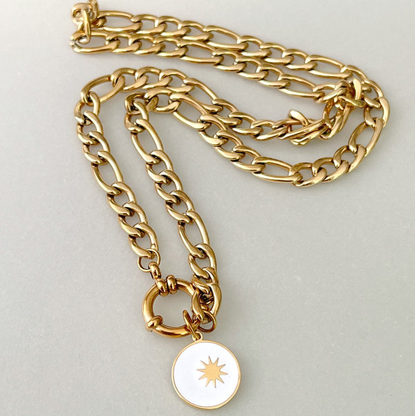 Stainless Steel White Enamel Pendant Necklace