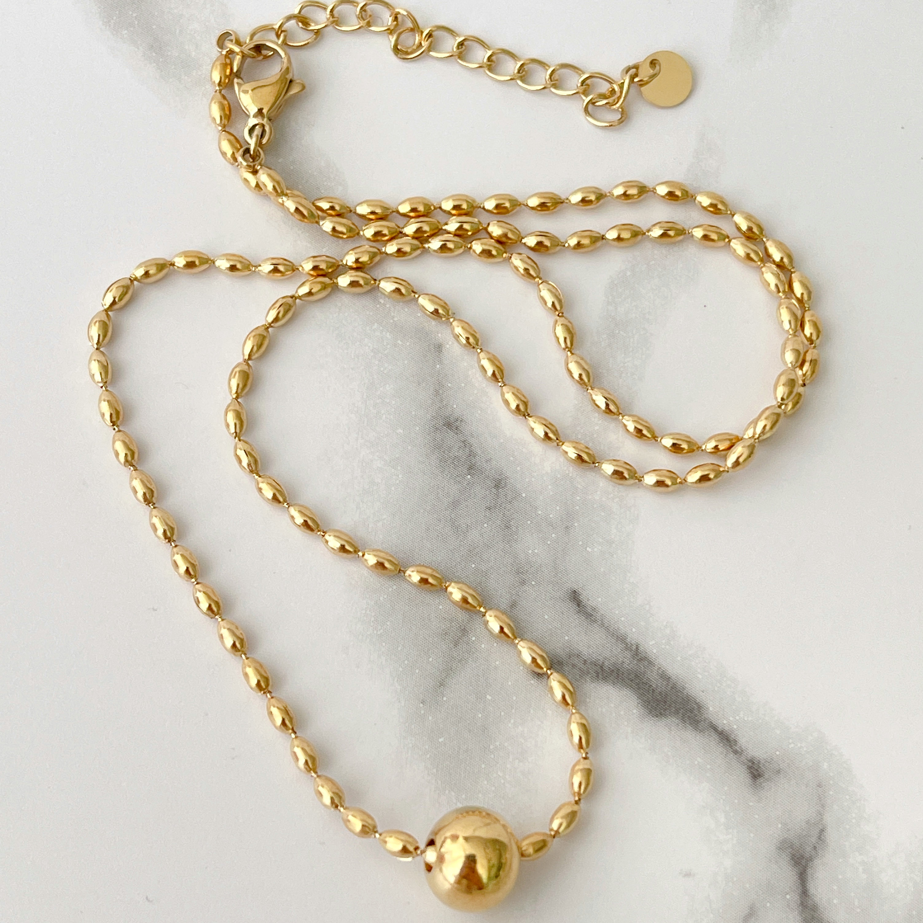 Stainless Steel Gold Ball Necklace