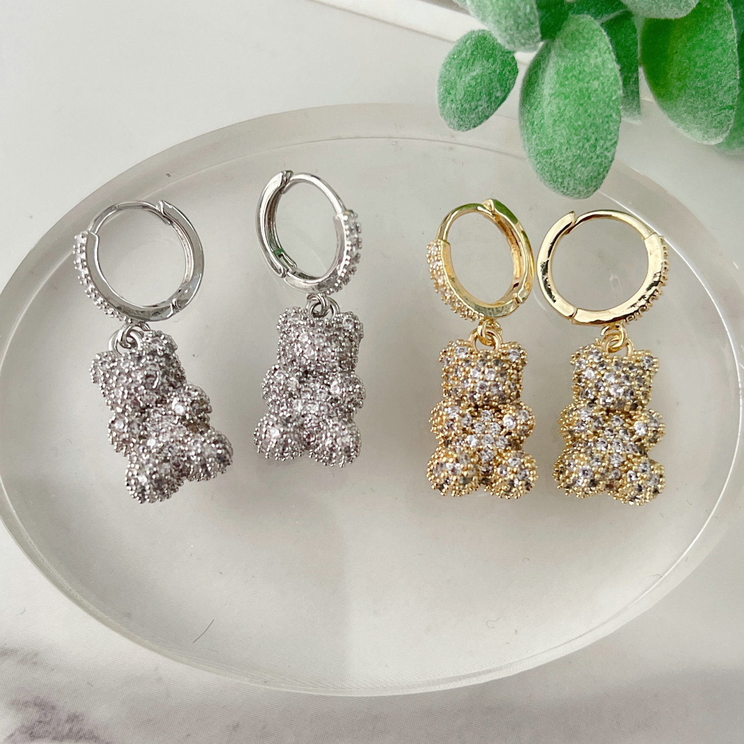 Pave Bear Pendant Earrings