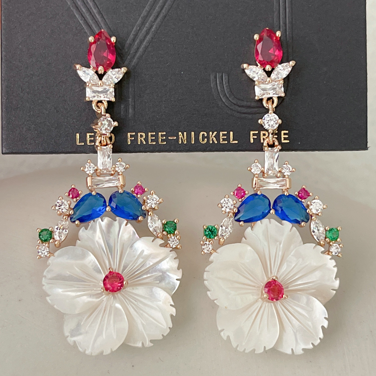 Shell Flower Pave Earrings