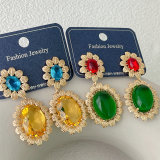 Oval Pendant Flower Earrings