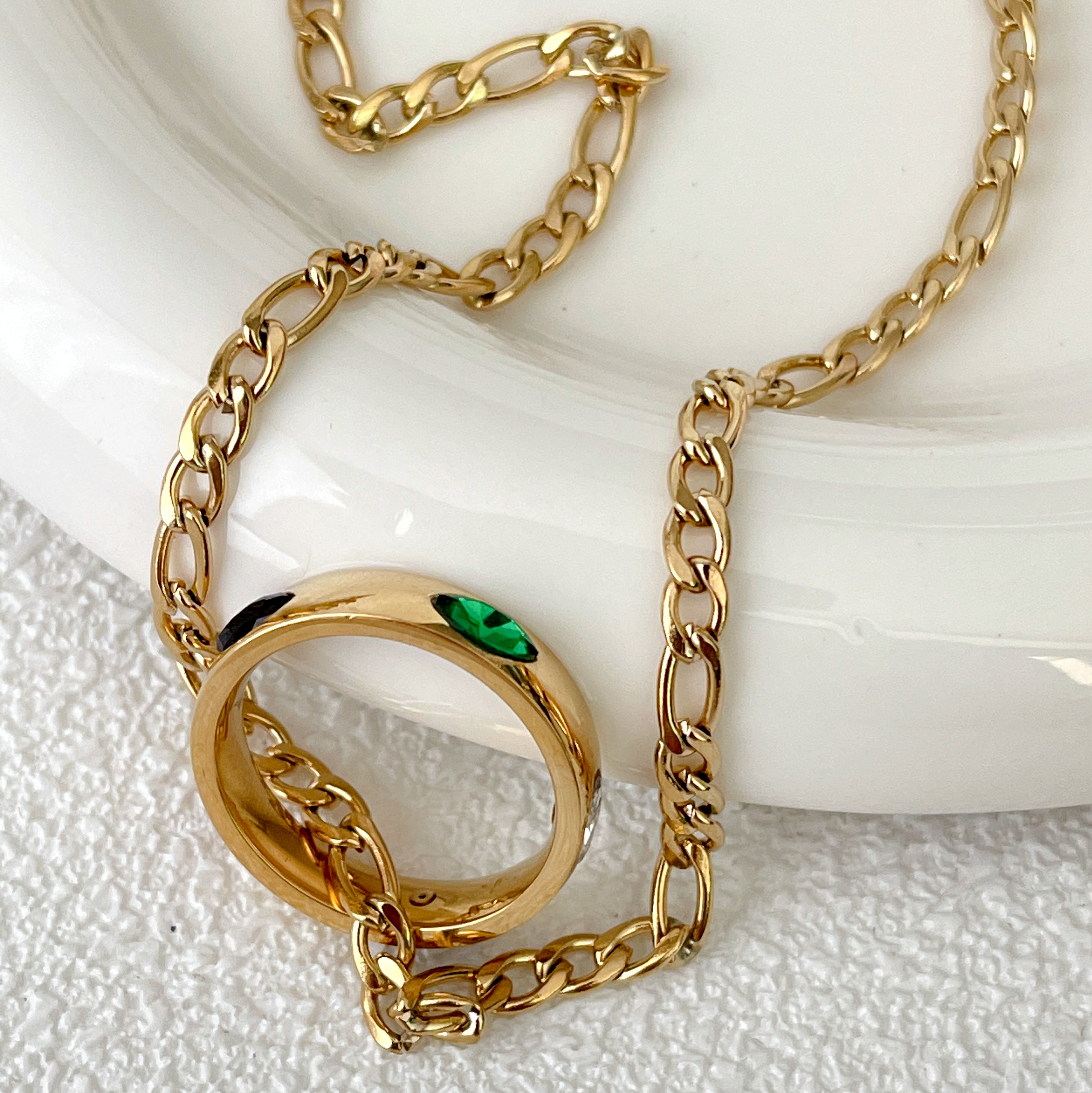 Stainless Steel Round Ring Charm Cuban Necklace