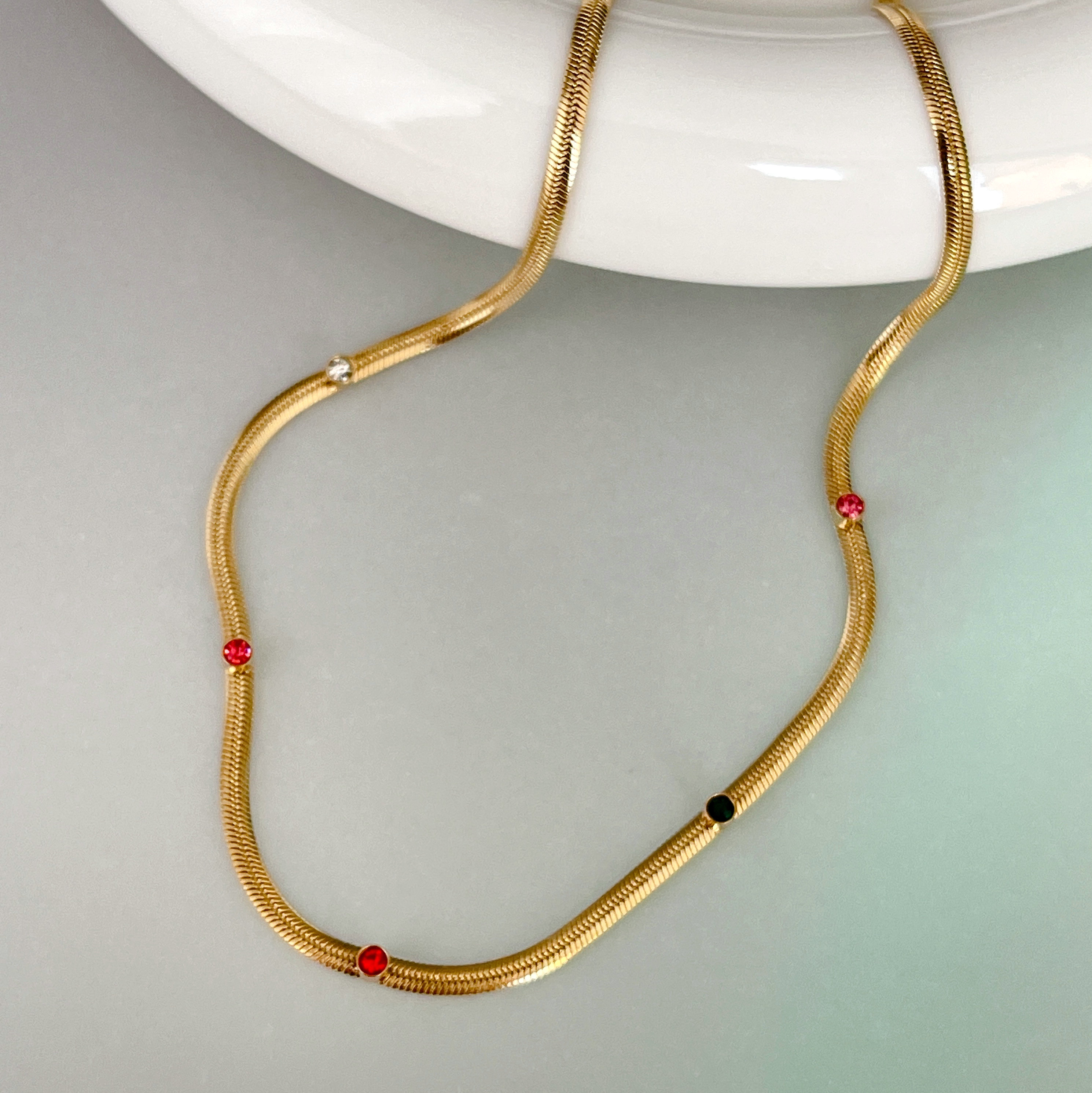Stainless Steel Herringbone Colorful Necklace