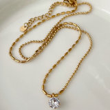 Stainless Steel Chain Necklace With Clear Charm