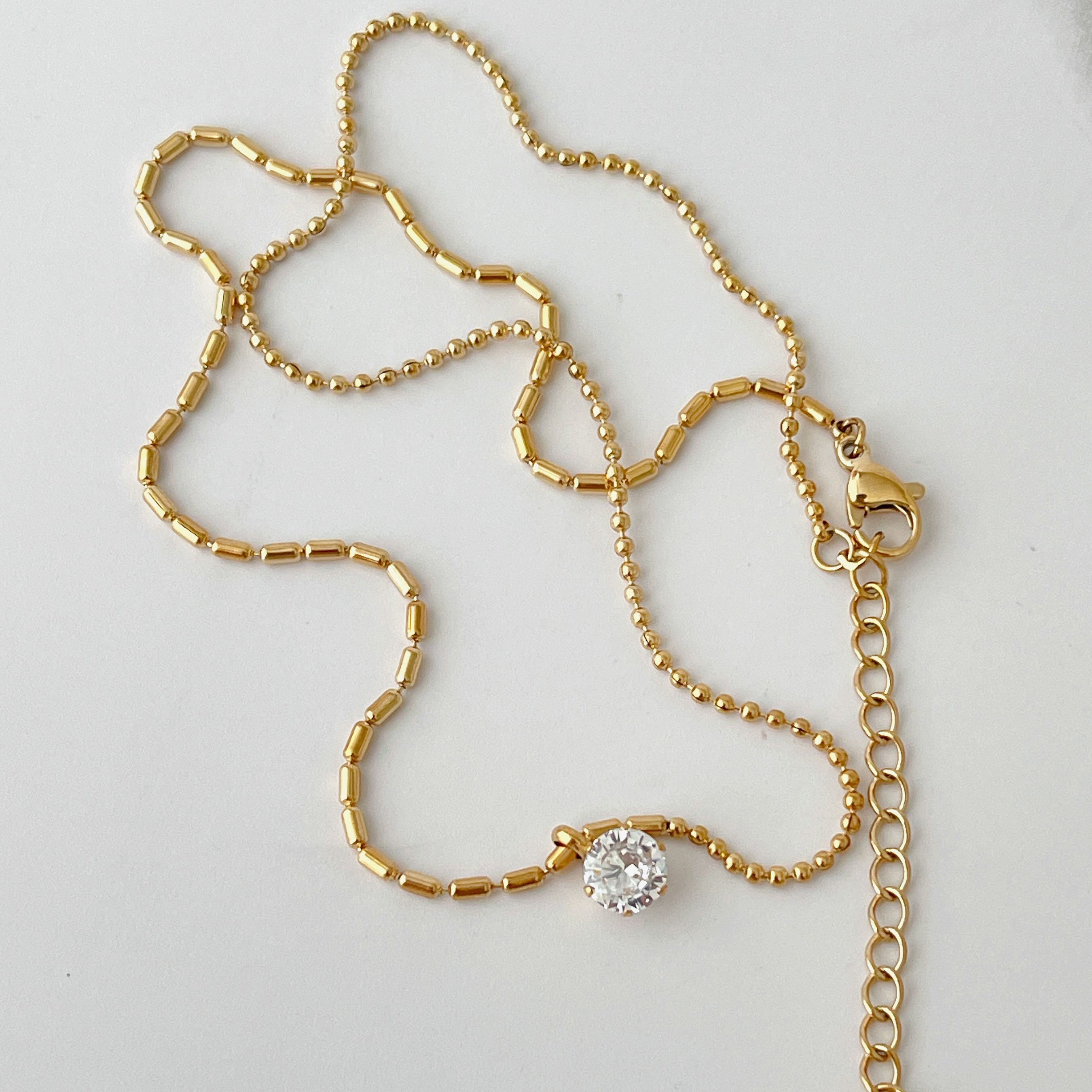Stainless Steel Chain Necklace With Clear Charm