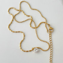 Stainless Steel Chain Necklace With Clear Charm