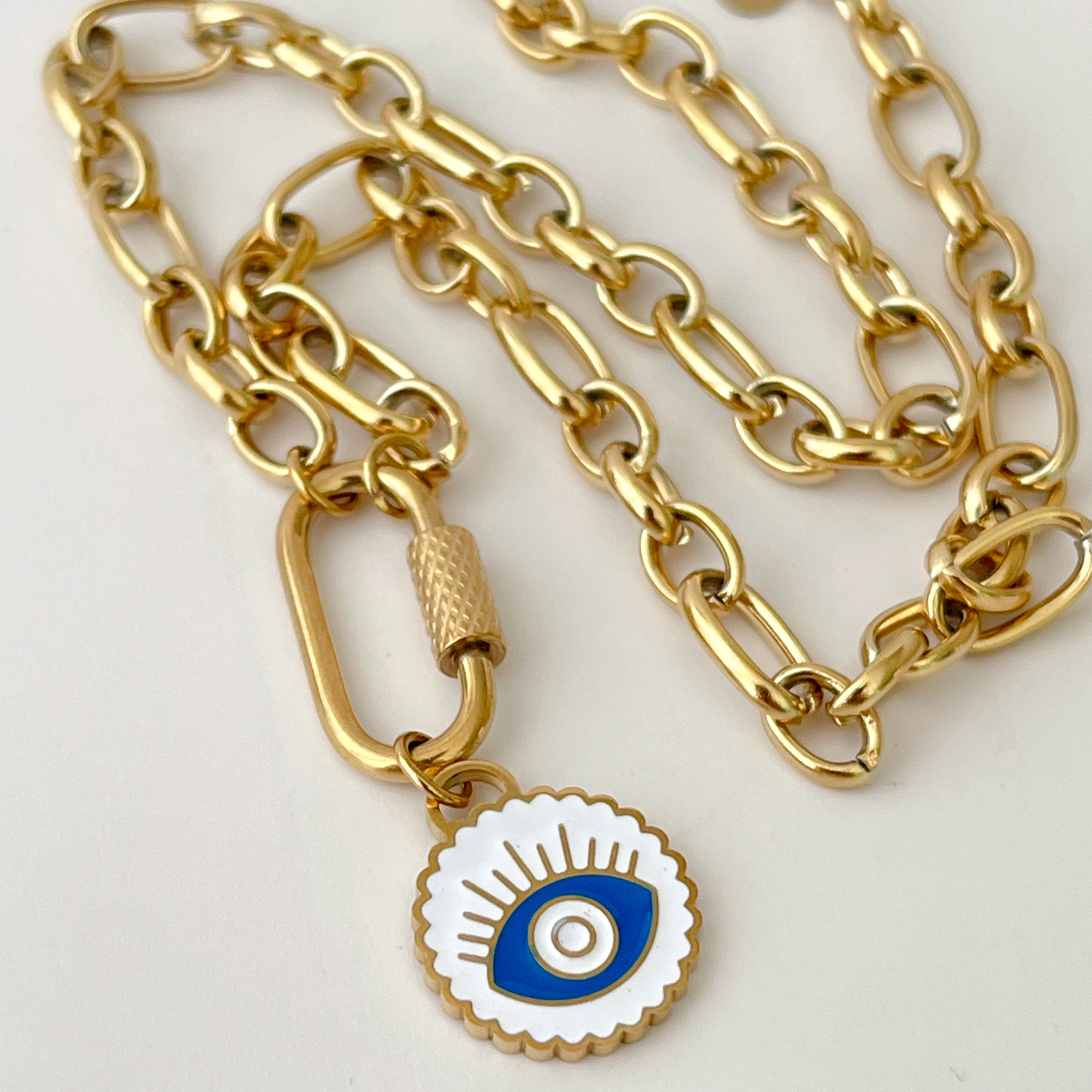 Stainless Steel White Eye Charm Necklace