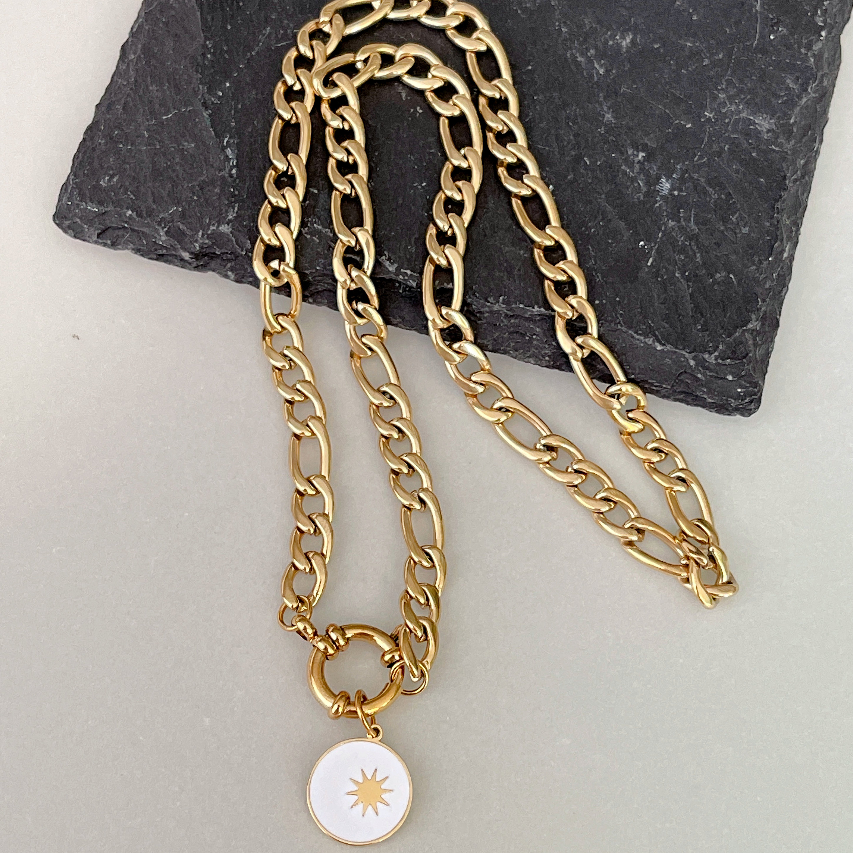 Stainless Steel White Enamel Pendant Necklace
