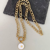 Stainless Steel White Enamel Pendant Necklace