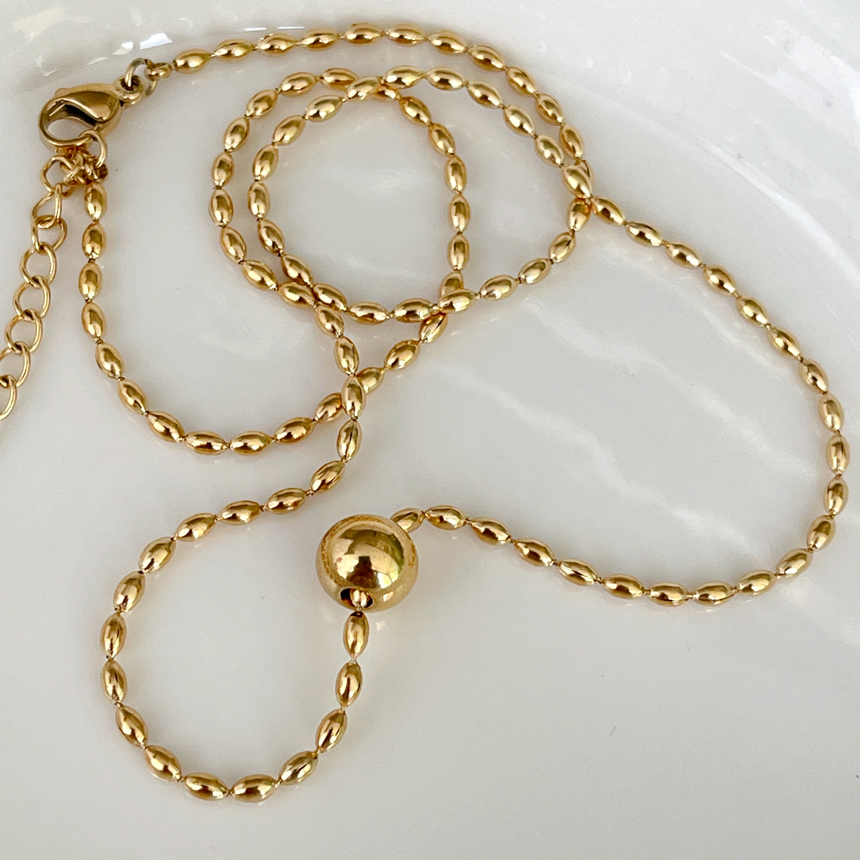Stainless Steel Gold Ball Necklace