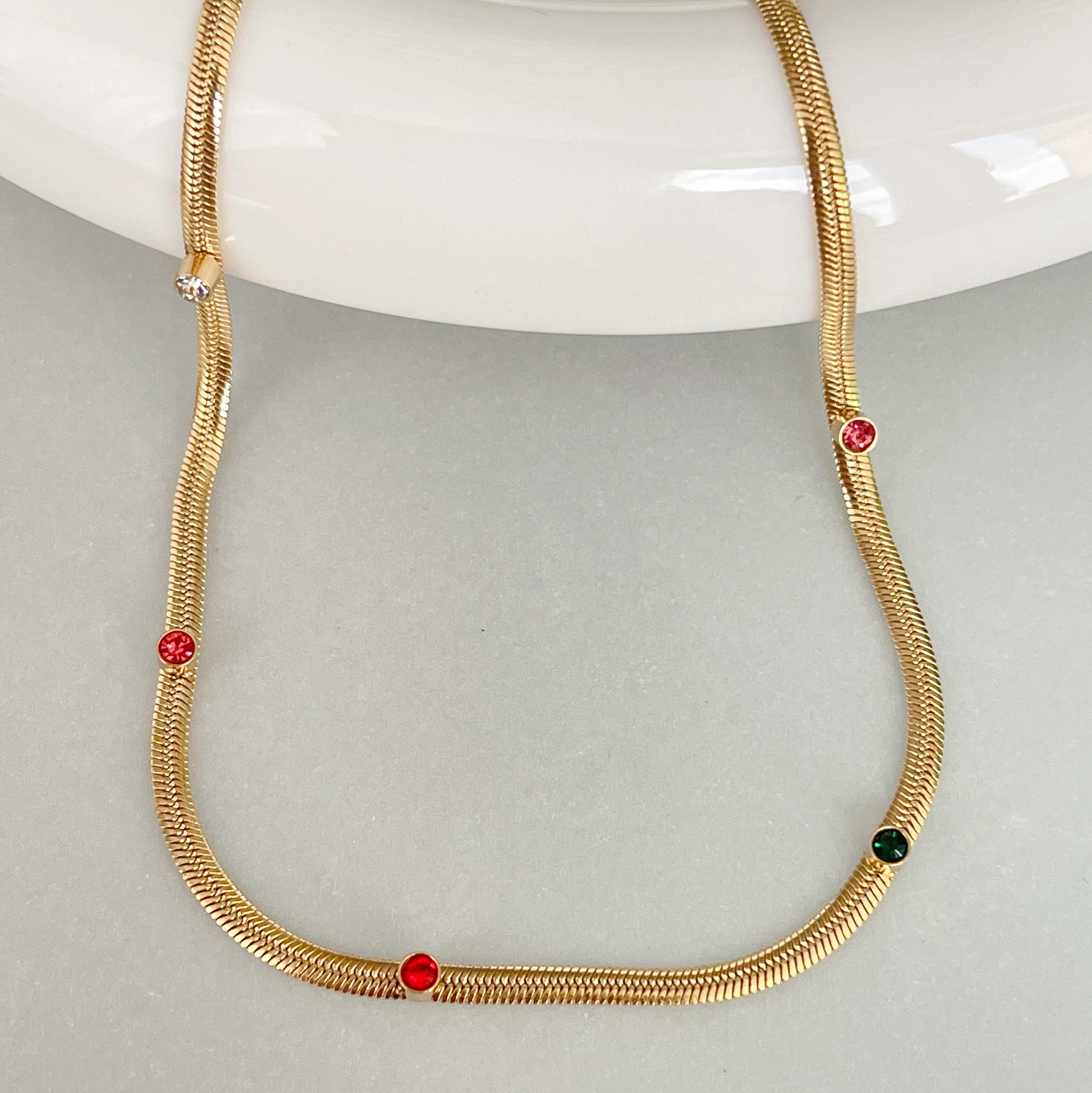 Stainless Steel Herringbone Colorful Necklace