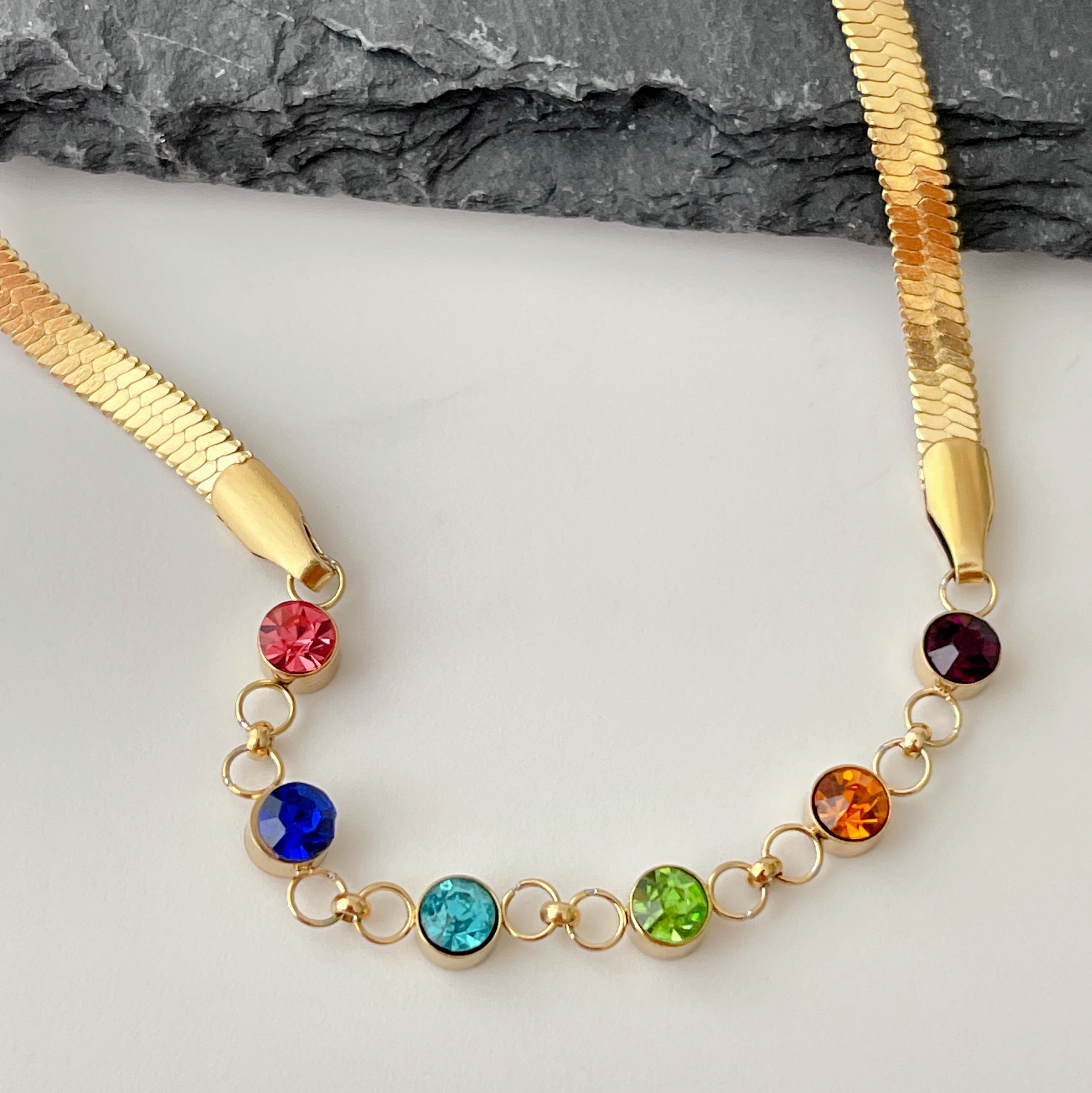 Stainless Steel Herringbone Colorful Necklace