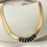 Stainless Steel Herringbone Necklace With Black Charm