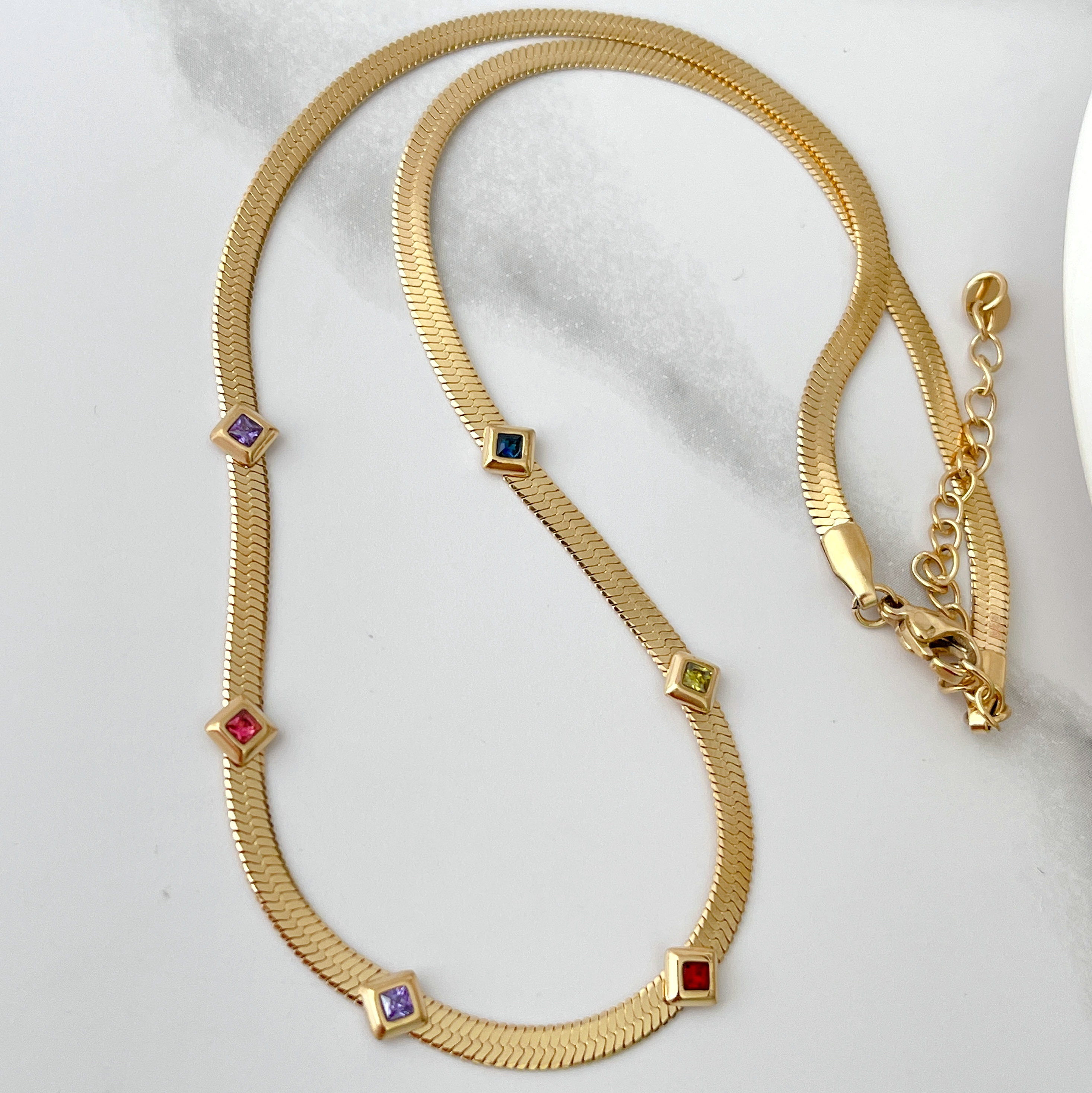 Stainless Steel Herringbone Colorful Necklace
