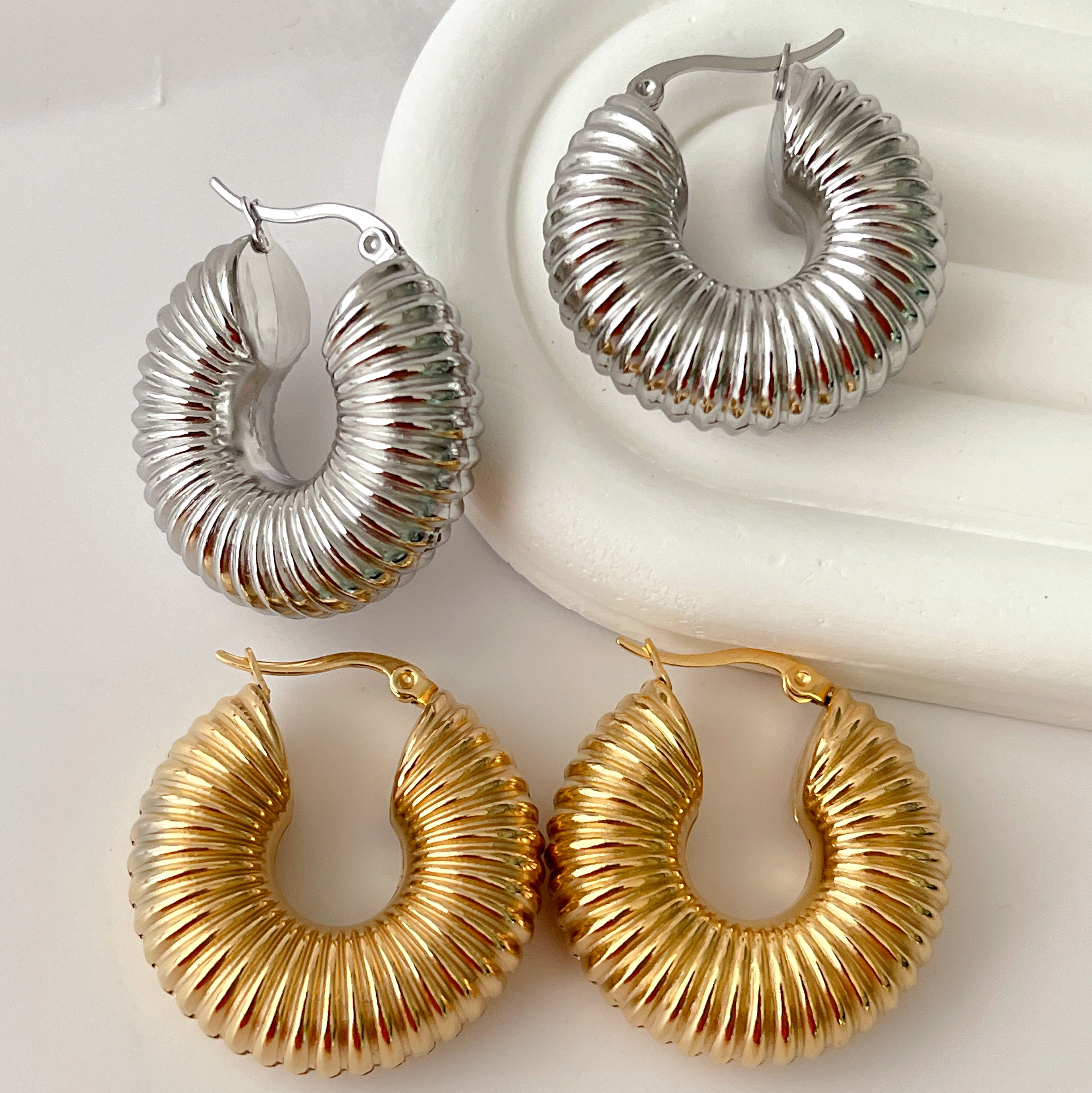 Stainless Steel Light Weight Fat Hoop Earrings