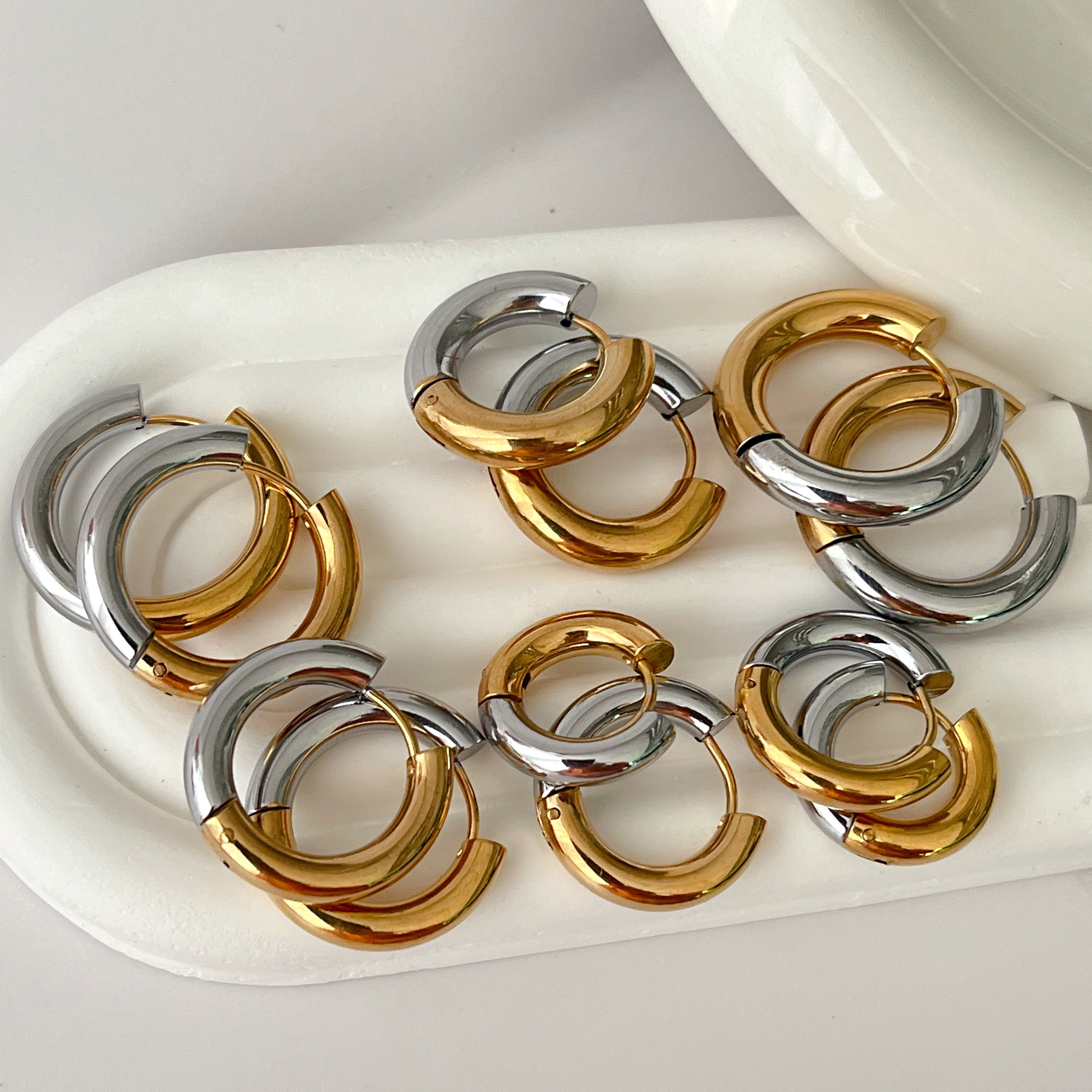 Stainless Steel Gold And Silver Mixed Color Earrings