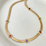 Stainless Steel Herringbone Colorful Necklace
