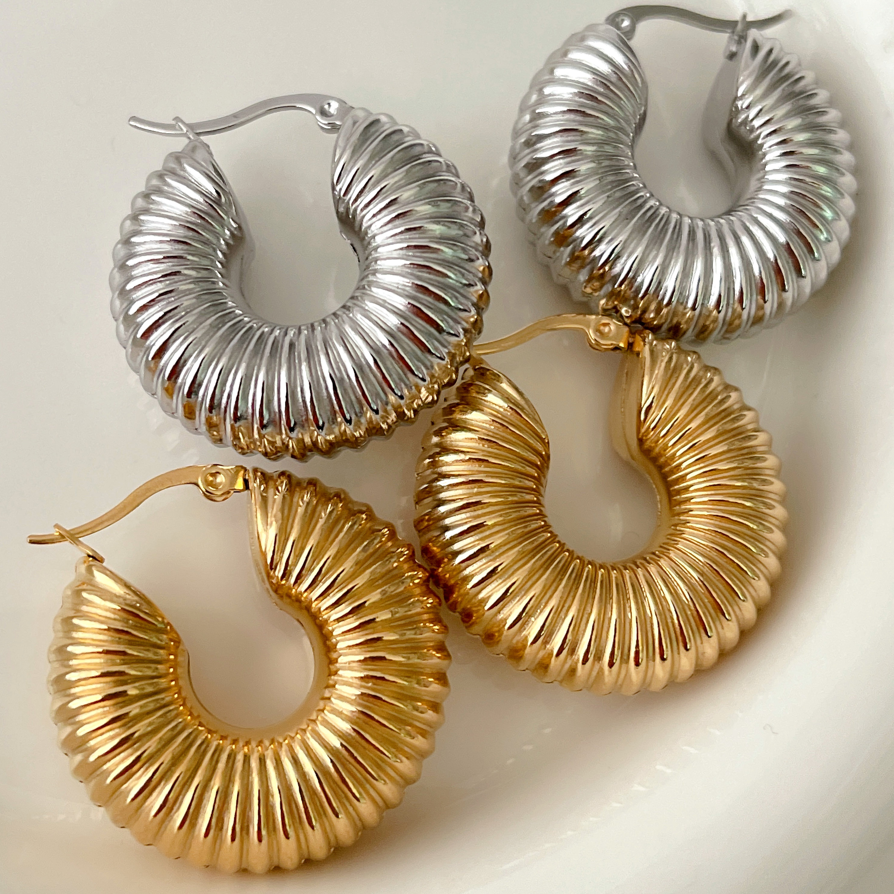 Stainless Steel Light Weight Fat Hoop Earrings
