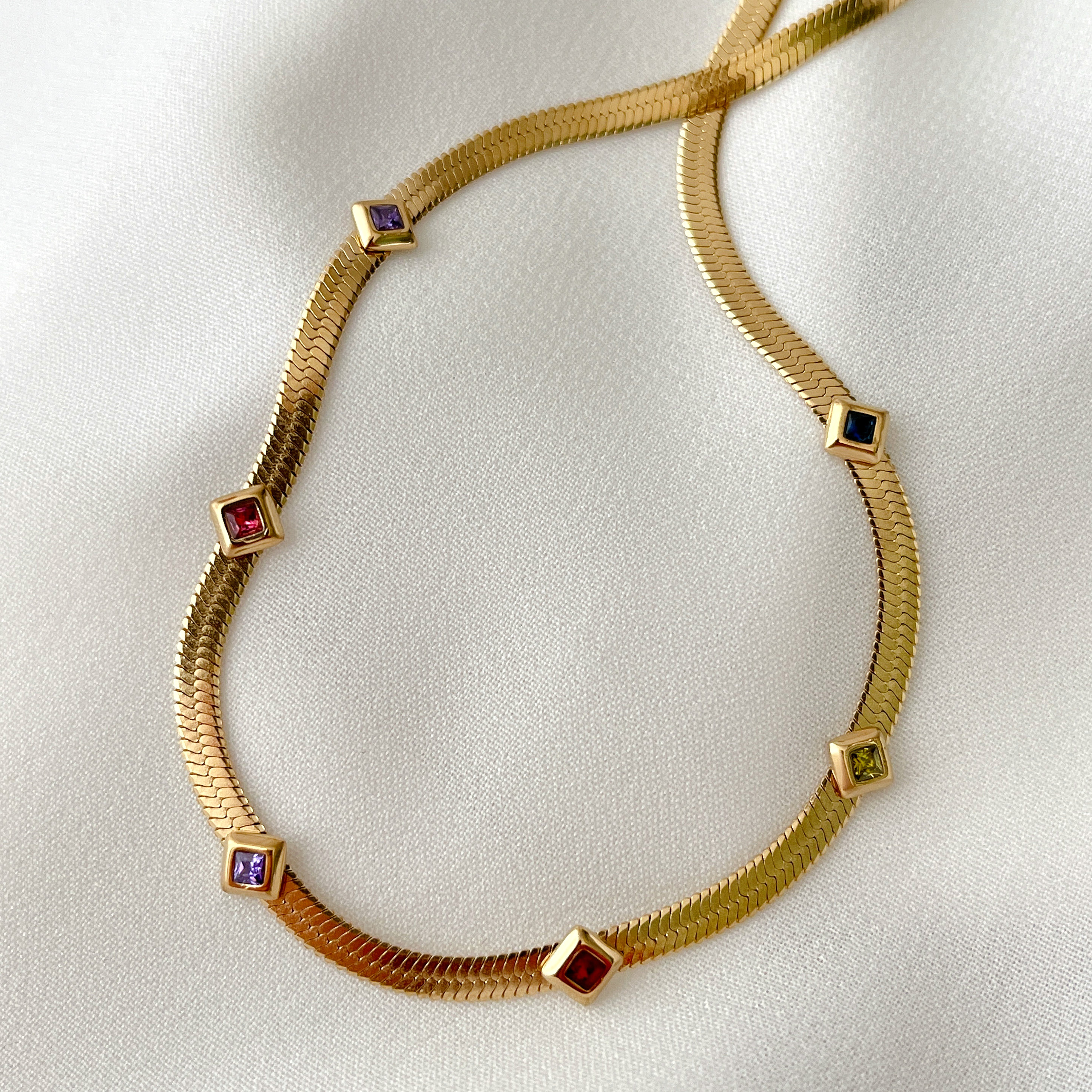 Stainless Steel Herringbone Colorful Necklace