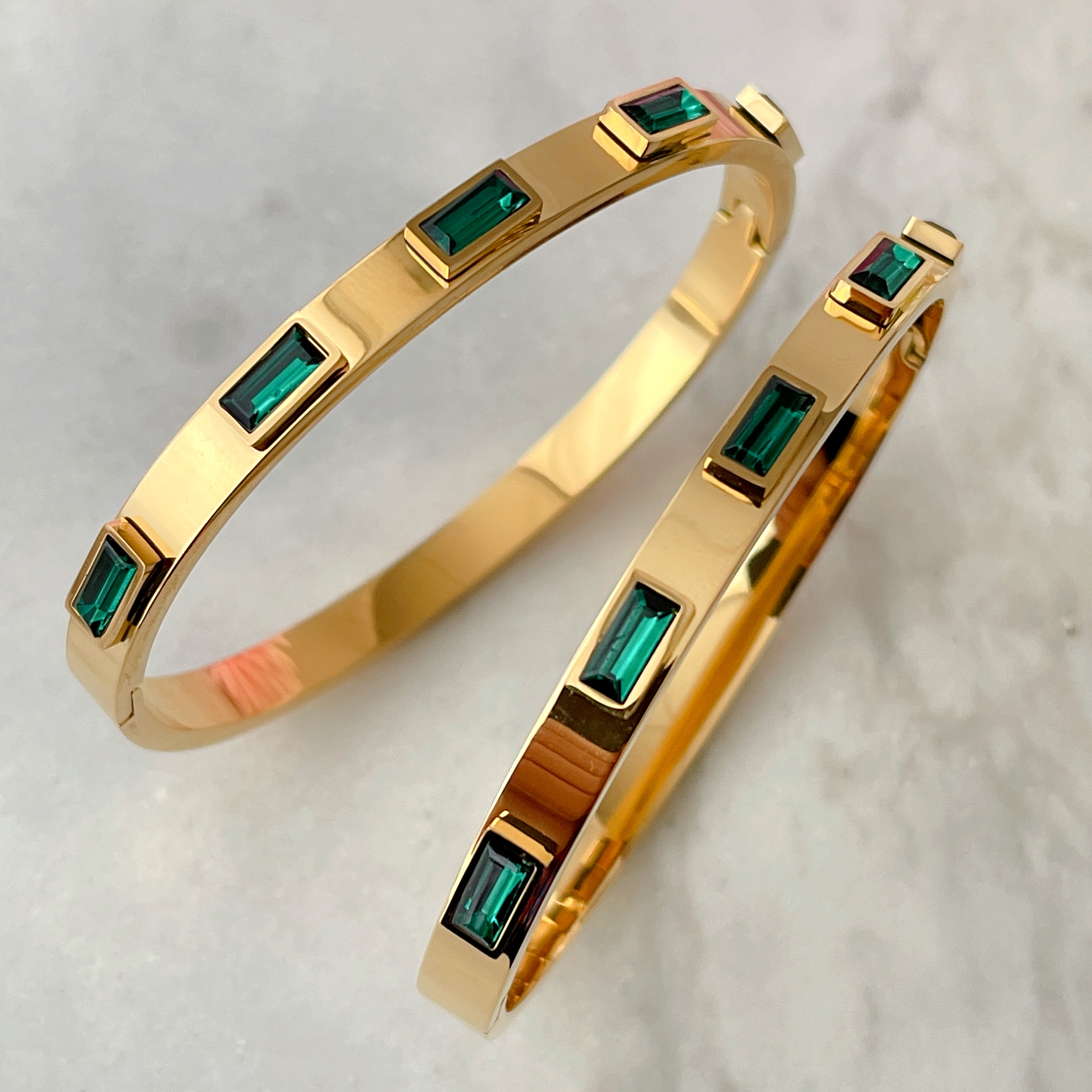 Stainless Steel Green Stone Bangle