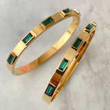 Stainless Steel Green Stone Bangle